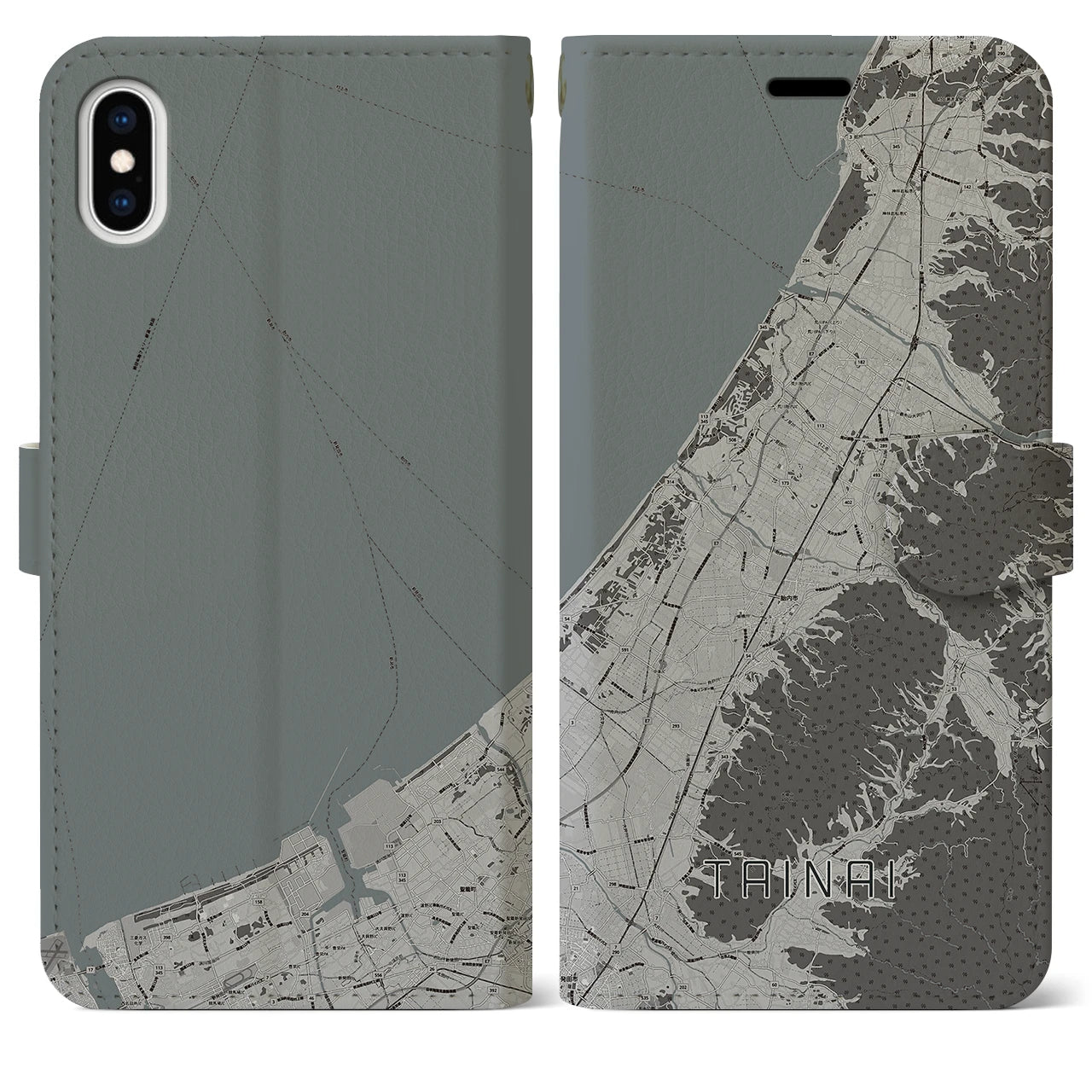 【胎内(新潟県)】地図柄iPhoneケース(手帳タイプ)モノトーン・iPhone XS Max 用