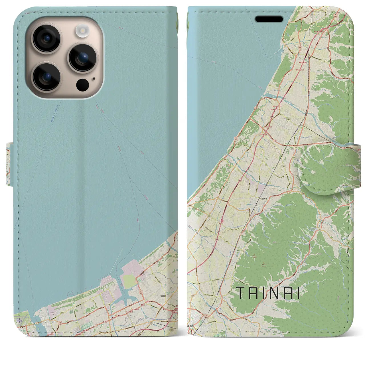 【胎内(新潟県)】地図柄iPhoneケース(手帳タイプ)ナチュラル・iPhone 16 Plus 用