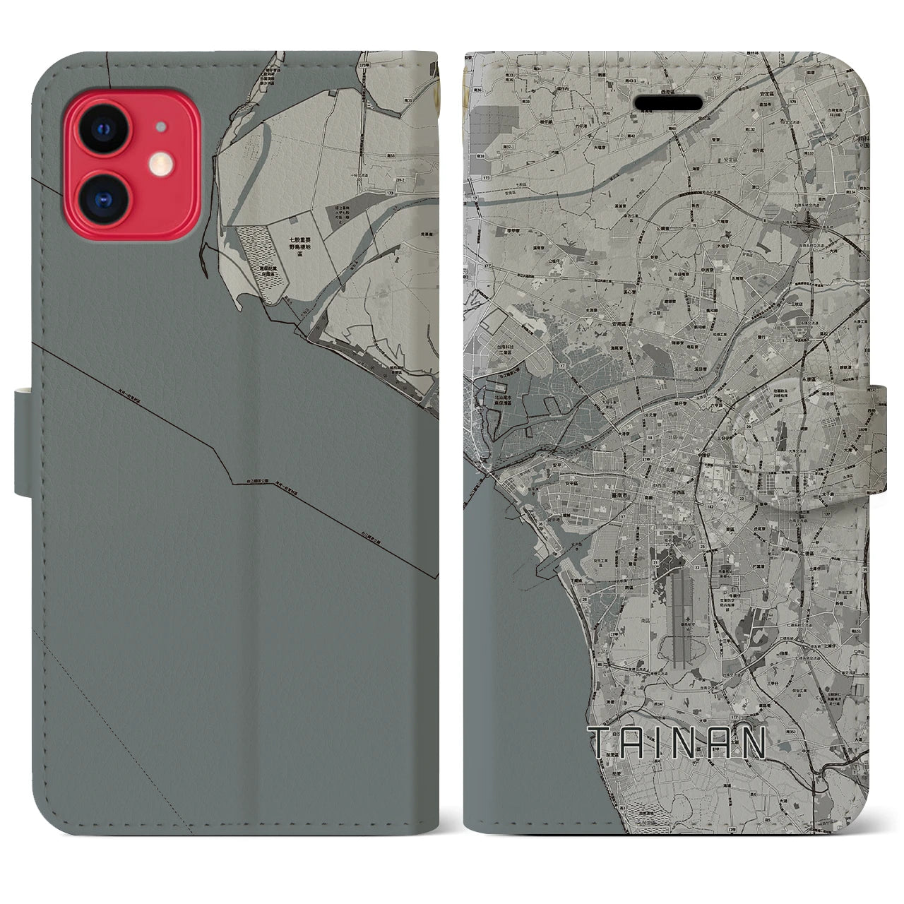【台南(台湾)】地図柄iPhoneケース(手帳タイプ)モノトーン・iPhone 11 用
