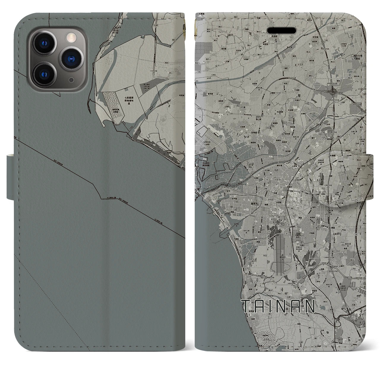 【台南(台湾)】地図柄iPhoneケース(手帳タイプ)モノトーン・iPhone 11 Pro Max 用