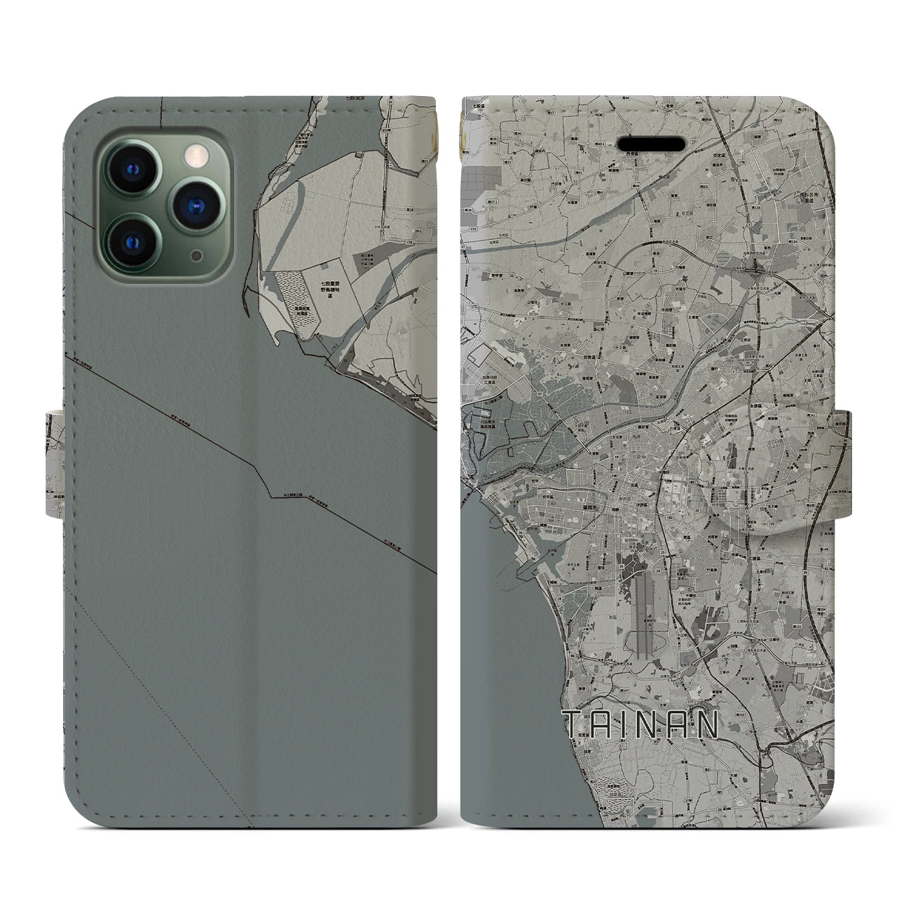 【台南(台湾)】地図柄iPhoneケース(手帳タイプ)モノトーン・iPhone 11 Pro 用