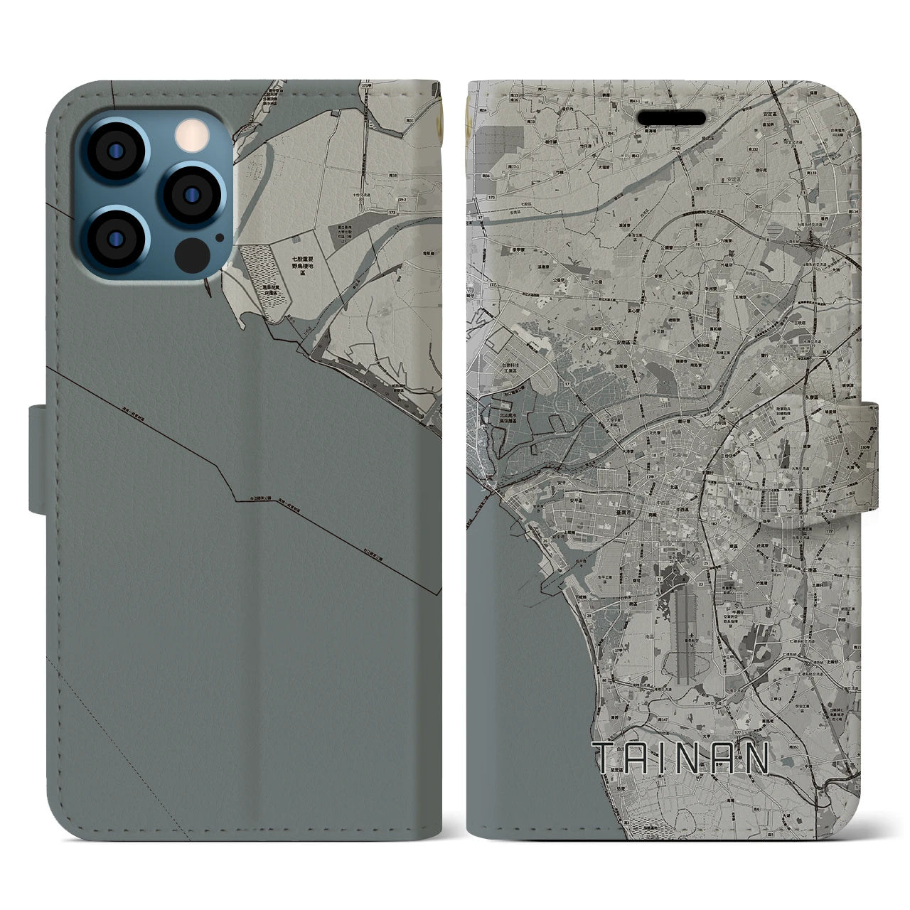 【台南(台湾)】地図柄iPhoneケース(手帳タイプ)モノトーン・iPhone 12 / 12 Pro 用