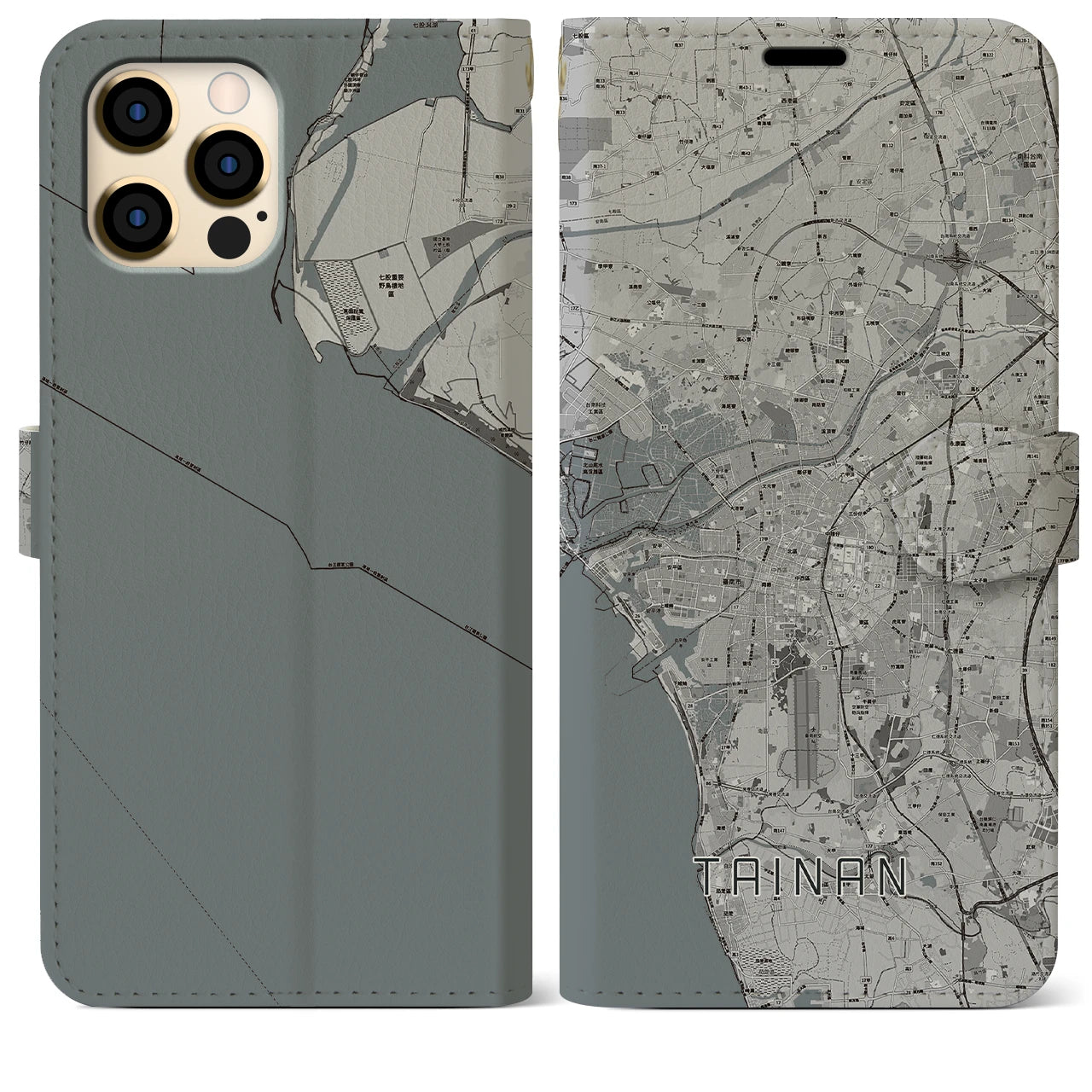 【台南(台湾)】地図柄iPhoneケース(手帳タイプ)モノトーン・iPhone 12 Pro Max 用