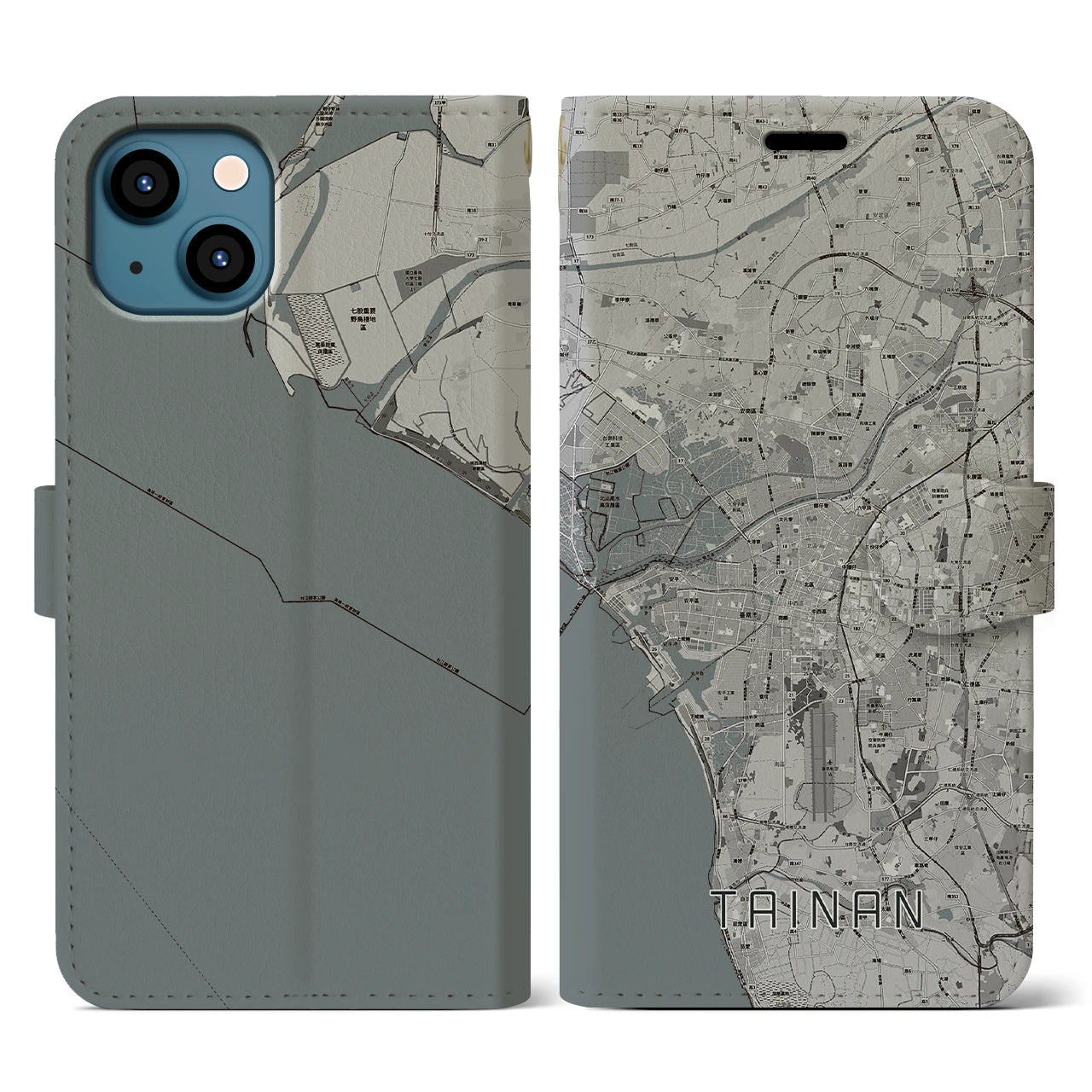 【台南(台湾)】地図柄iPhoneケース(手帳タイプ)モノトーン・iPhone 13 用