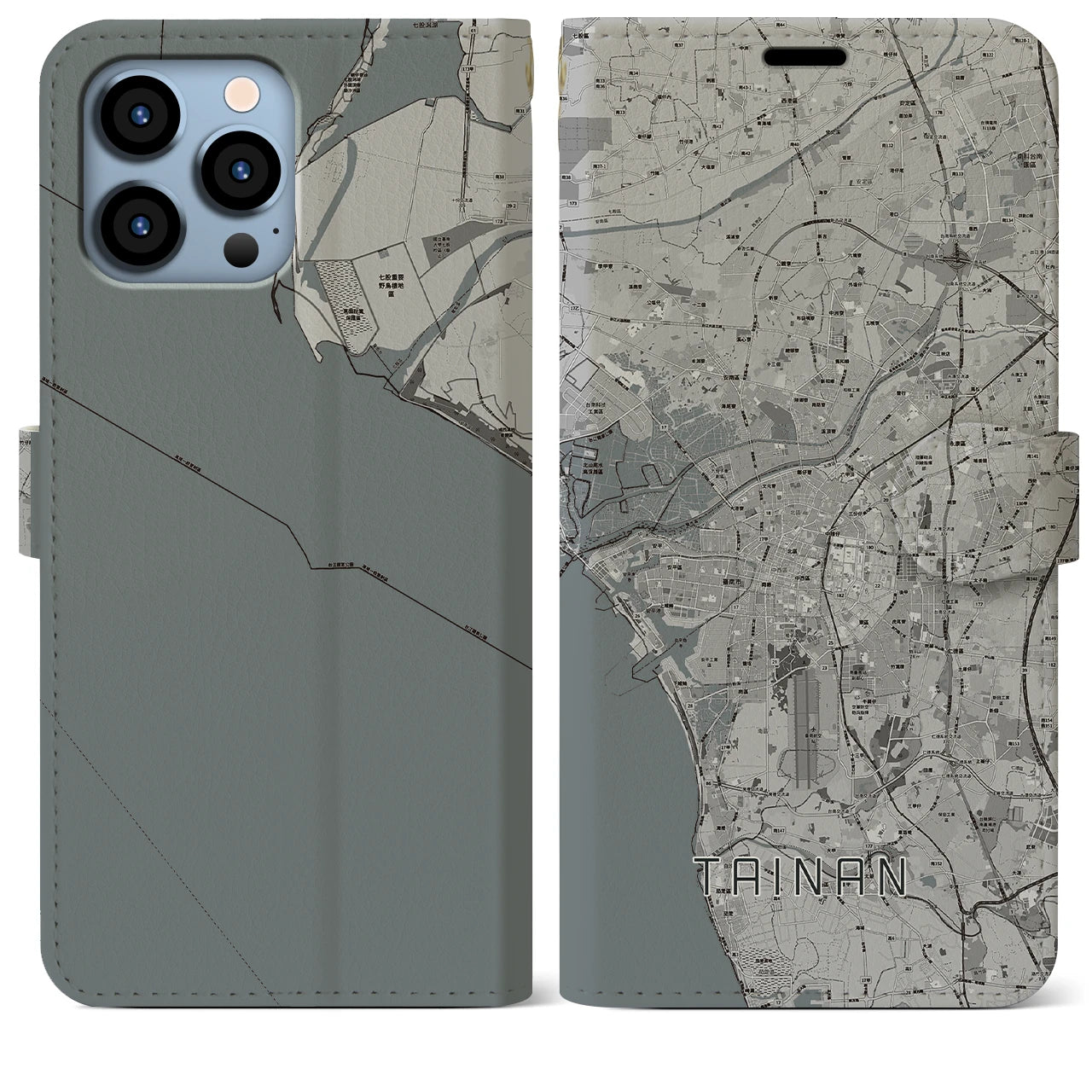 【台南(台湾)】地図柄iPhoneケース(手帳タイプ)モノトーン・iPhone 13 Pro Max 用
