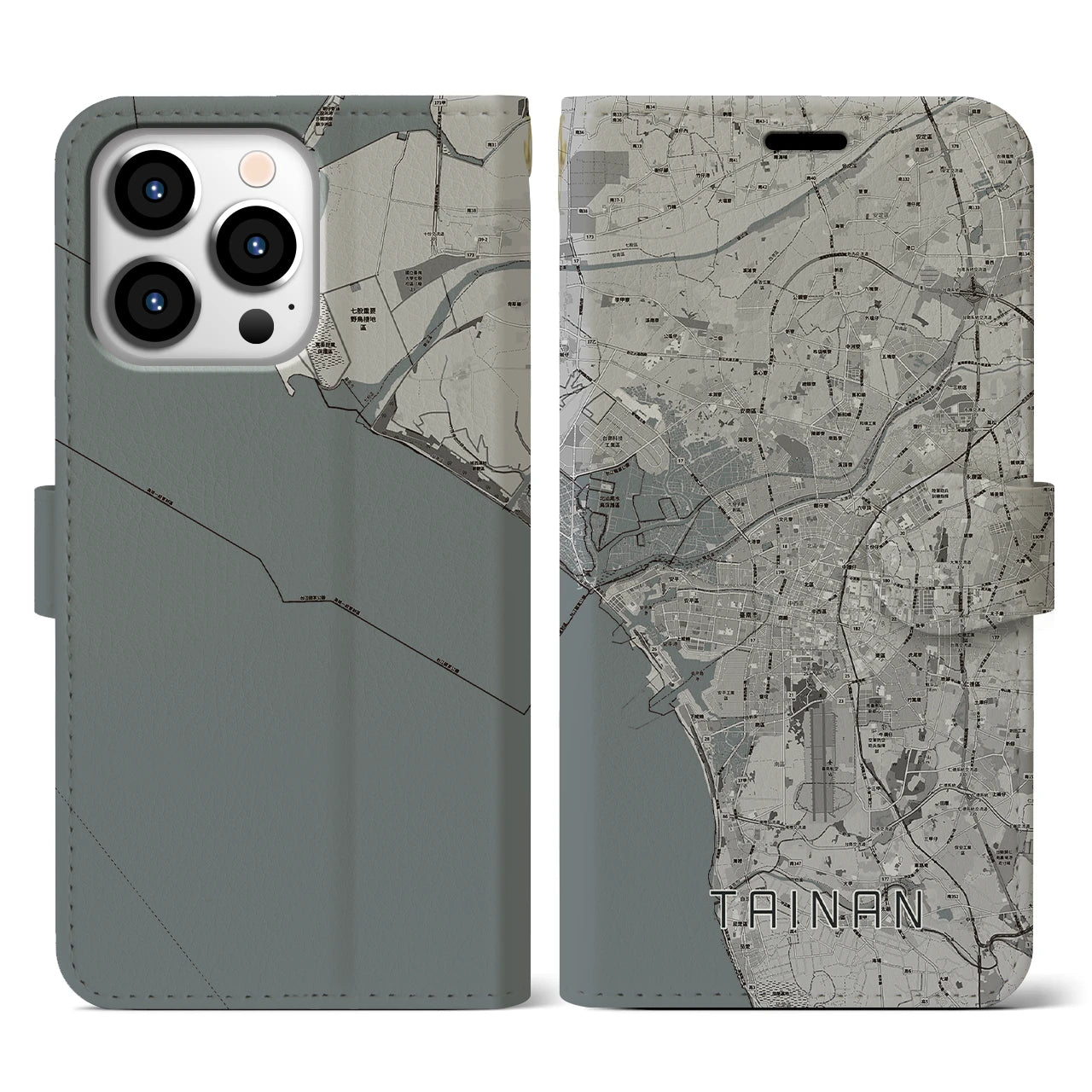 【台南(台湾)】地図柄iPhoneケース(手帳タイプ)モノトーン・iPhone 13 Pro 用