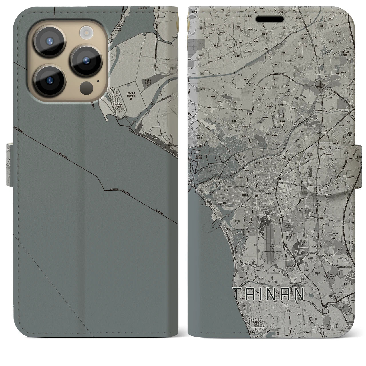 【台南(台湾)】地図柄iPhoneケース(手帳タイプ)モノトーン・iPhone 14 Pro Max 用