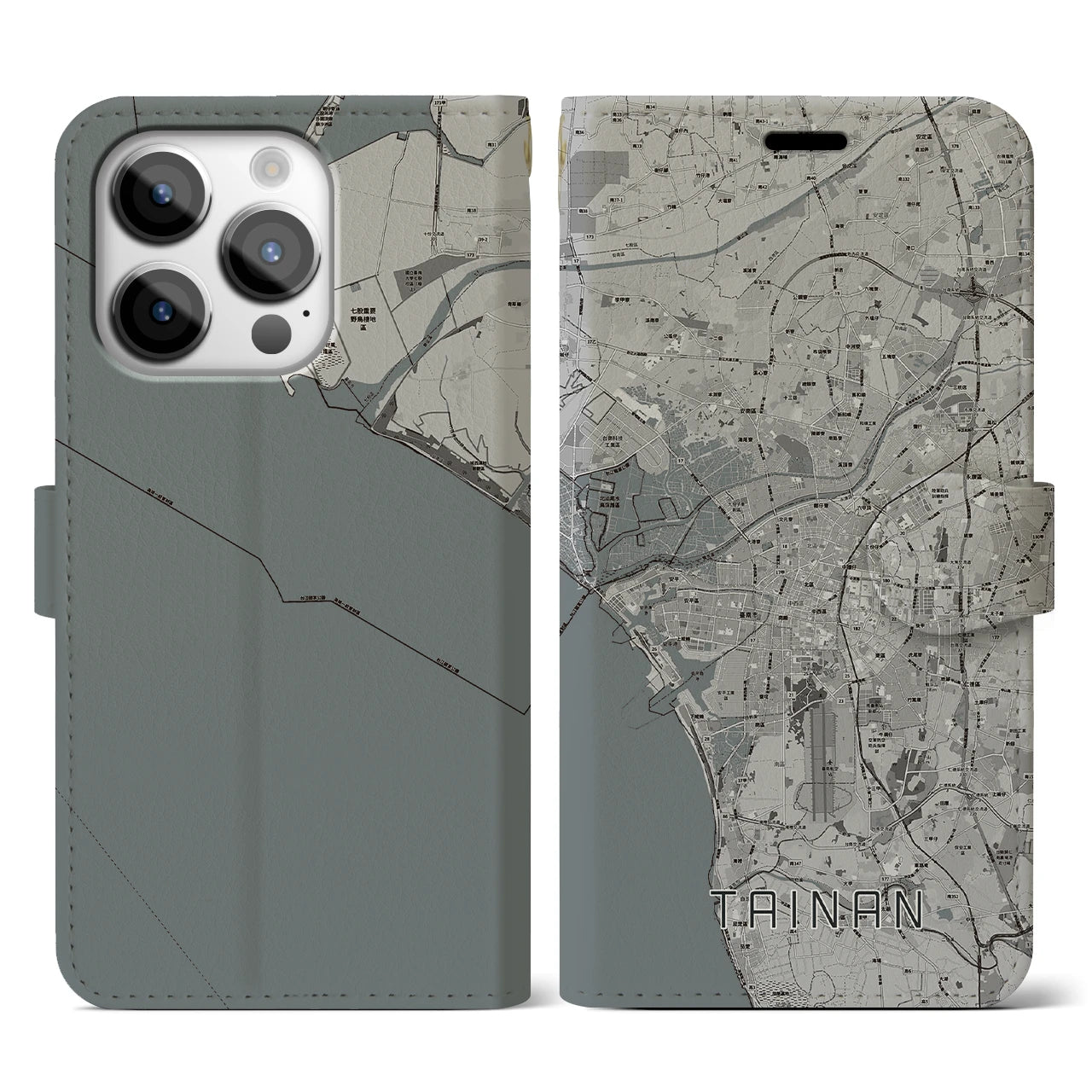 【台南(台湾)】地図柄iPhoneケース(手帳タイプ)モノトーン・iPhone 14 Pro 用