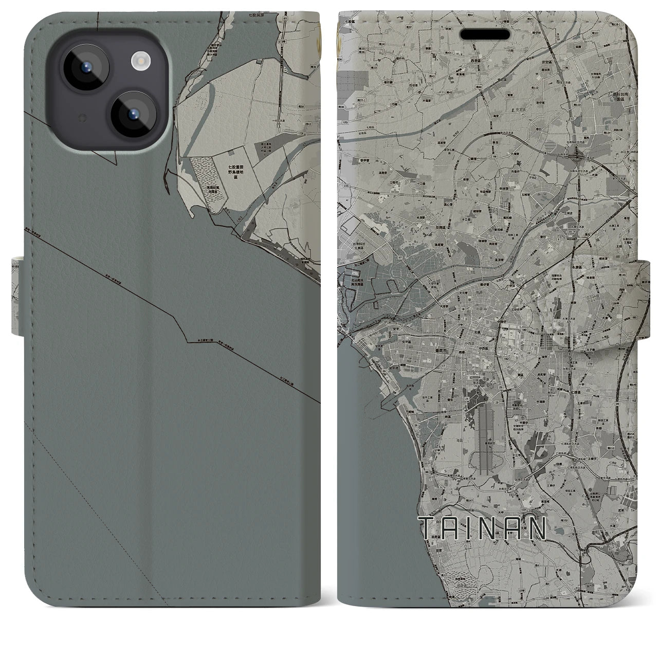 【台南(台湾)】地図柄iPhoneケース(手帳タイプ)モノトーン・iPhone 14 Plus 用