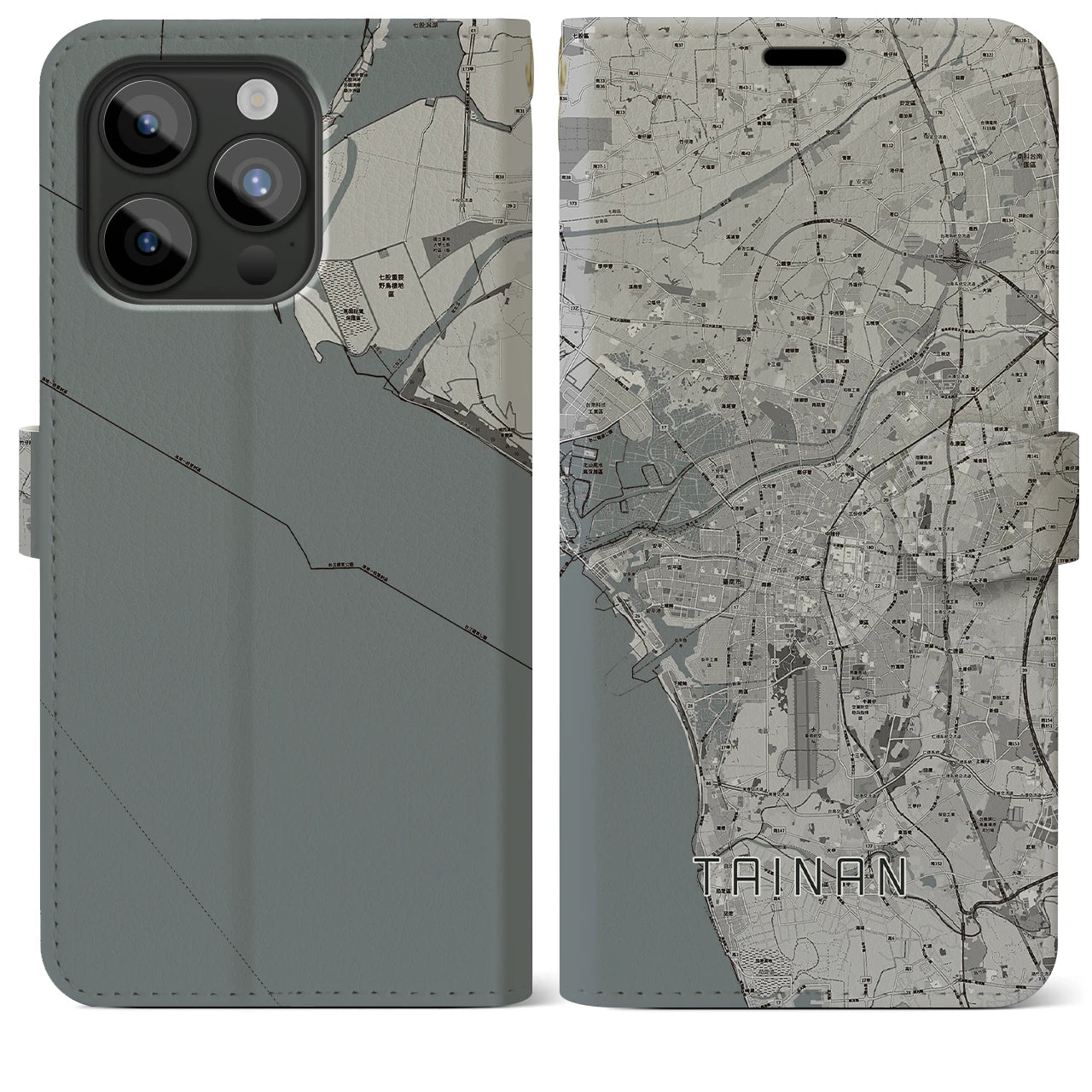 【台南(台湾)】地図柄iPhoneケース(手帳タイプ)モノトーン・iPhone 15 Pro Max 用