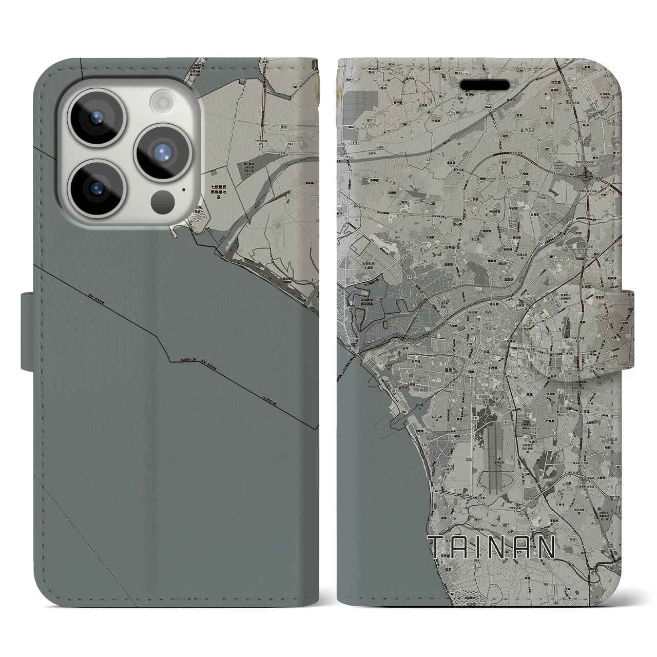 【台南(台湾)】地図柄iPhoneケース(手帳タイプ)モノトーン・iPhone 15 Pro 用