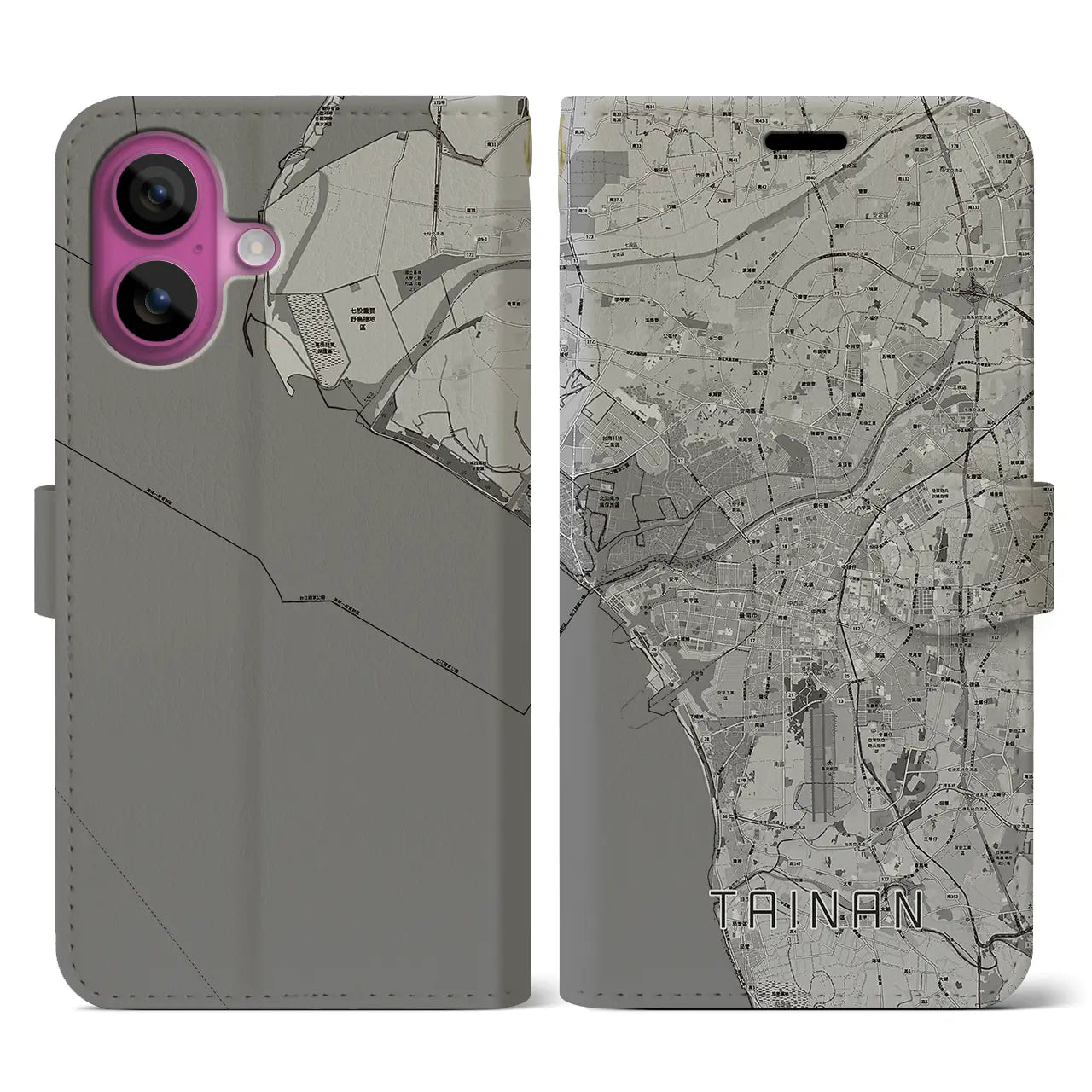 【台南(台湾)】地図柄iPhoneケース(手帳タイプ)モノトーン・iPhone 16 Pro 用