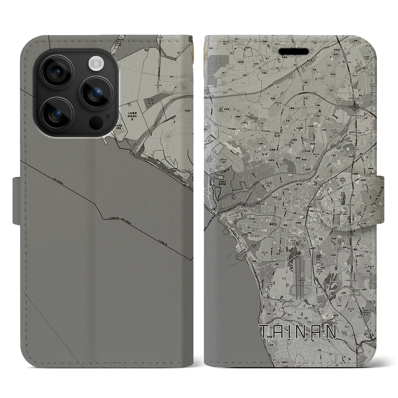 【台南(台湾)】地図柄iPhoneケース(手帳タイプ)モノトーン・iPhone 16 用