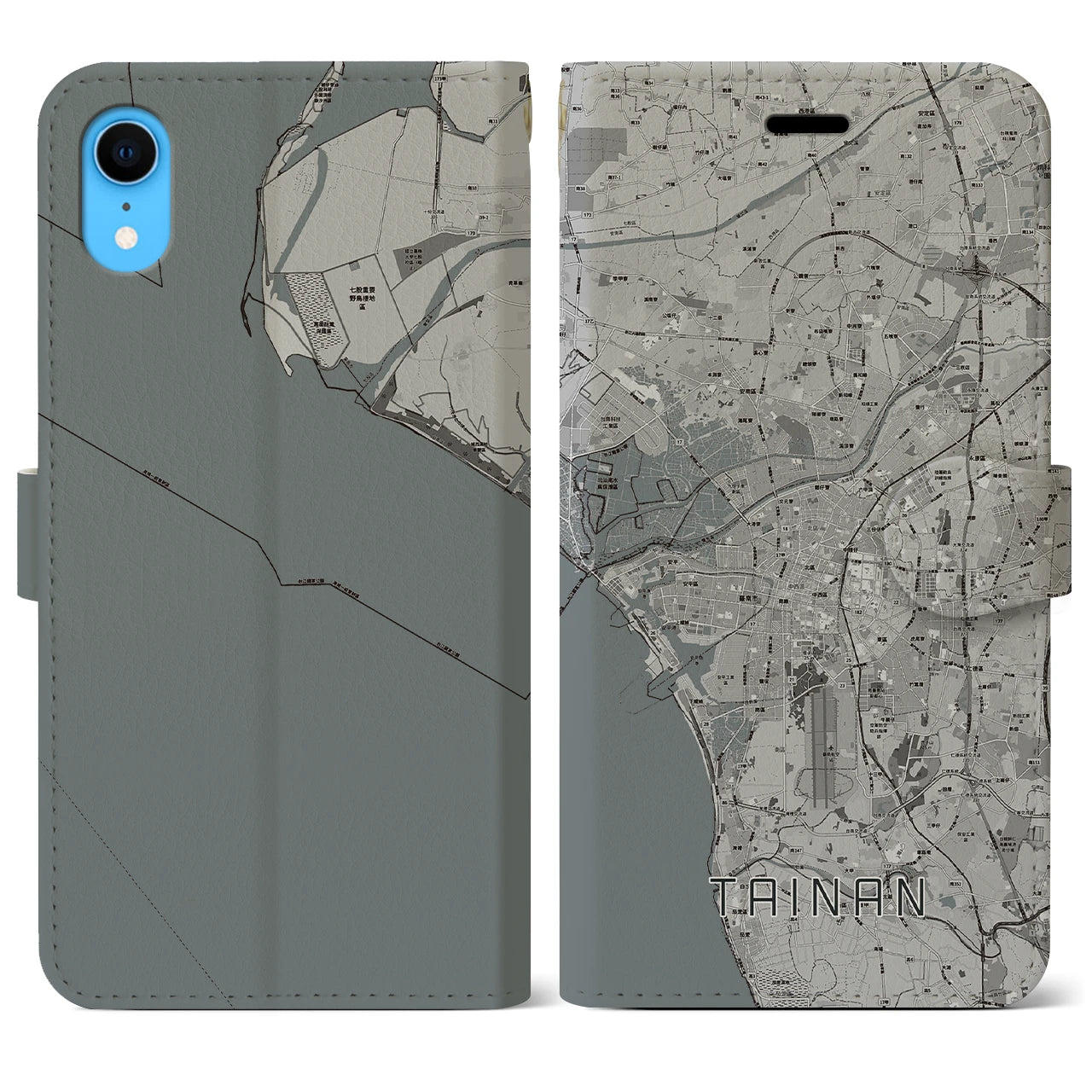【台南(台湾)】地図柄iPhoneケース(手帳タイプ)モノトーン・iPhone XR 用
