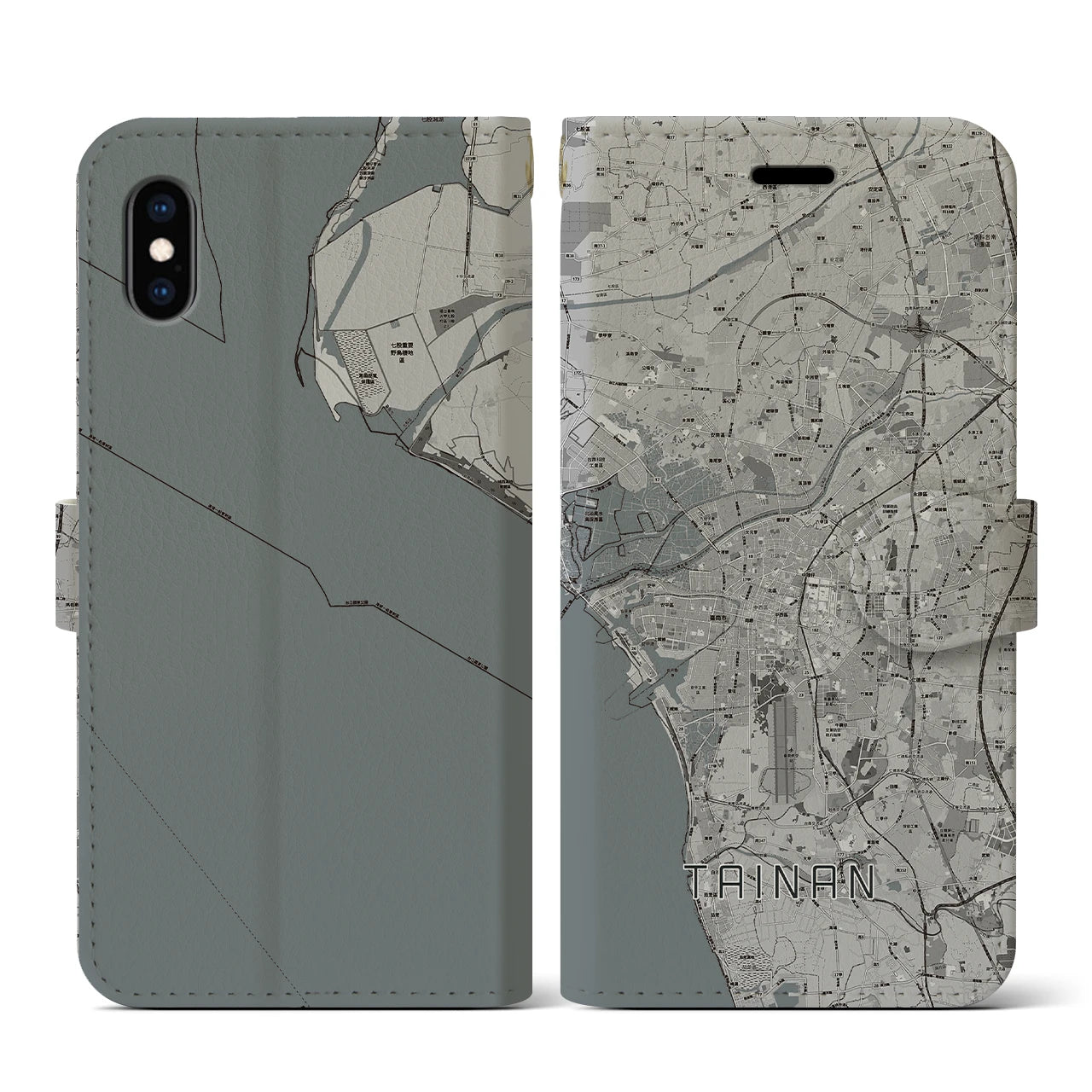 【台南(台湾)】地図柄iPhoneケース(手帳タイプ)モノトーン・iPhone XS / X 用
