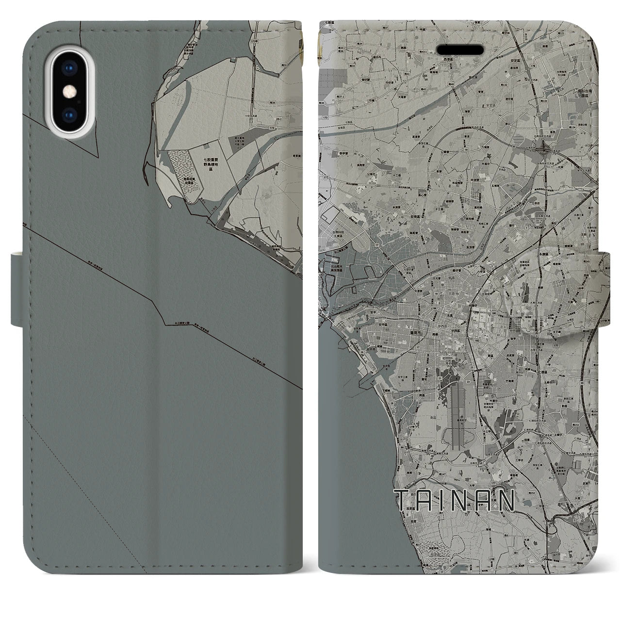 【台南(台湾)】地図柄iPhoneケース(手帳タイプ)モノトーン・iPhone XS Max 用