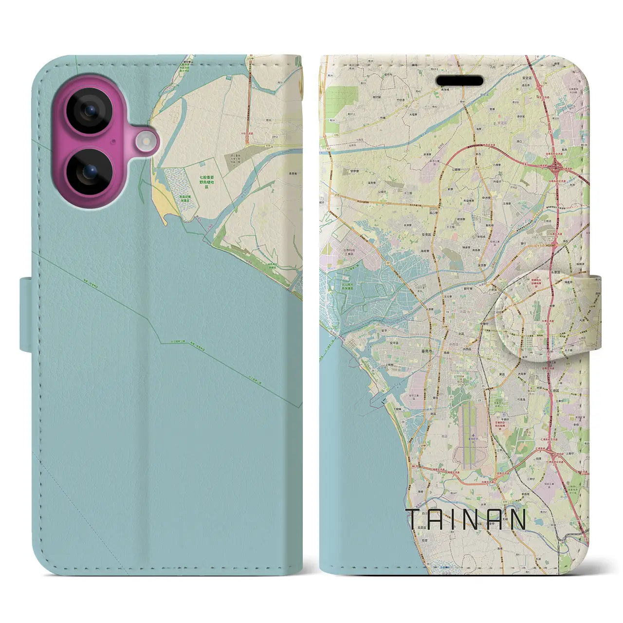 【台南(台湾)】地図柄iPhoneケース(手帳タイプ)ナチュラル・iPhone 16 Pro 用