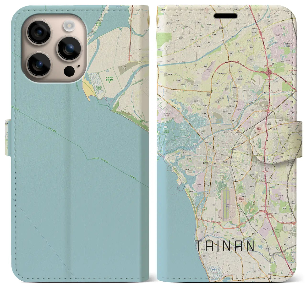 【台南(台湾)】地図柄iPhoneケース(手帳タイプ)ナチュラル・iPhone 16 Plus 用