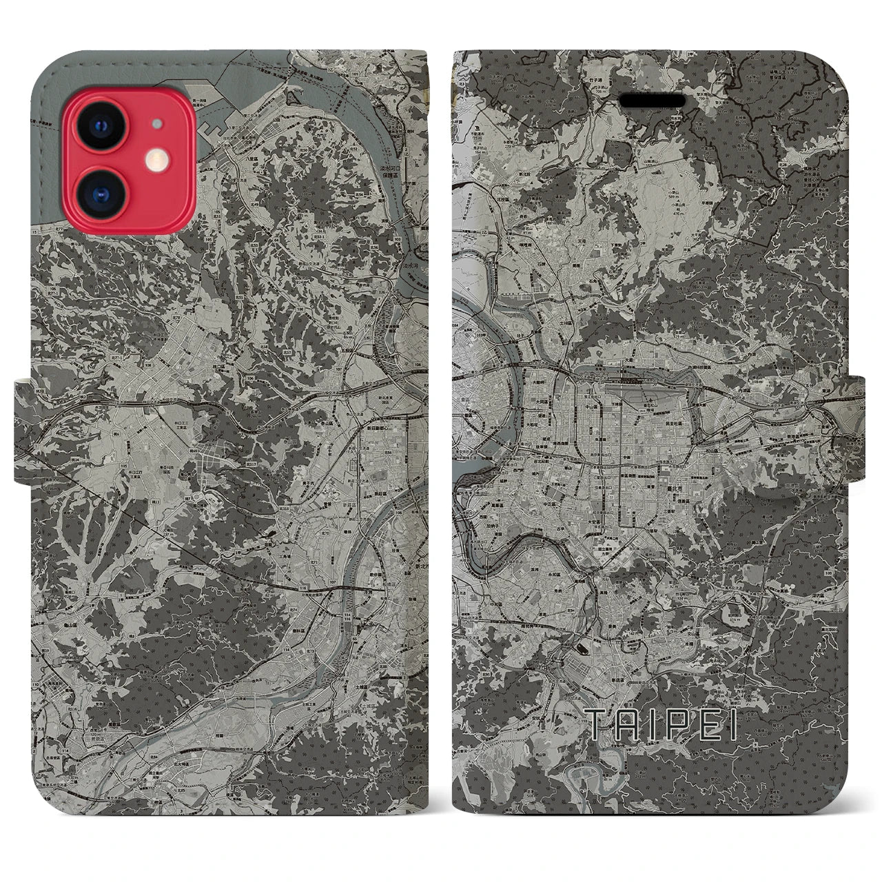 【台北(台湾)】地図柄iPhoneケース(手帳タイプ)モノトーン・iPhone 11 用