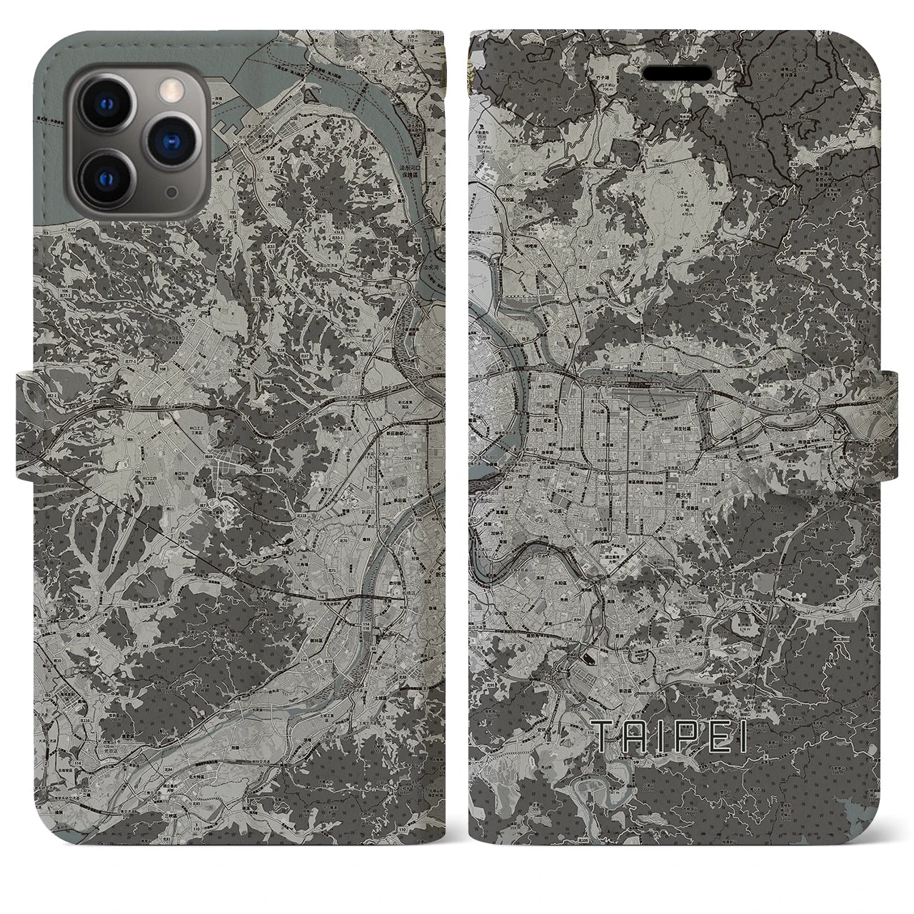 【台北(台湾)】地図柄iPhoneケース(手帳タイプ)モノトーン・iPhone 11 Pro Max 用