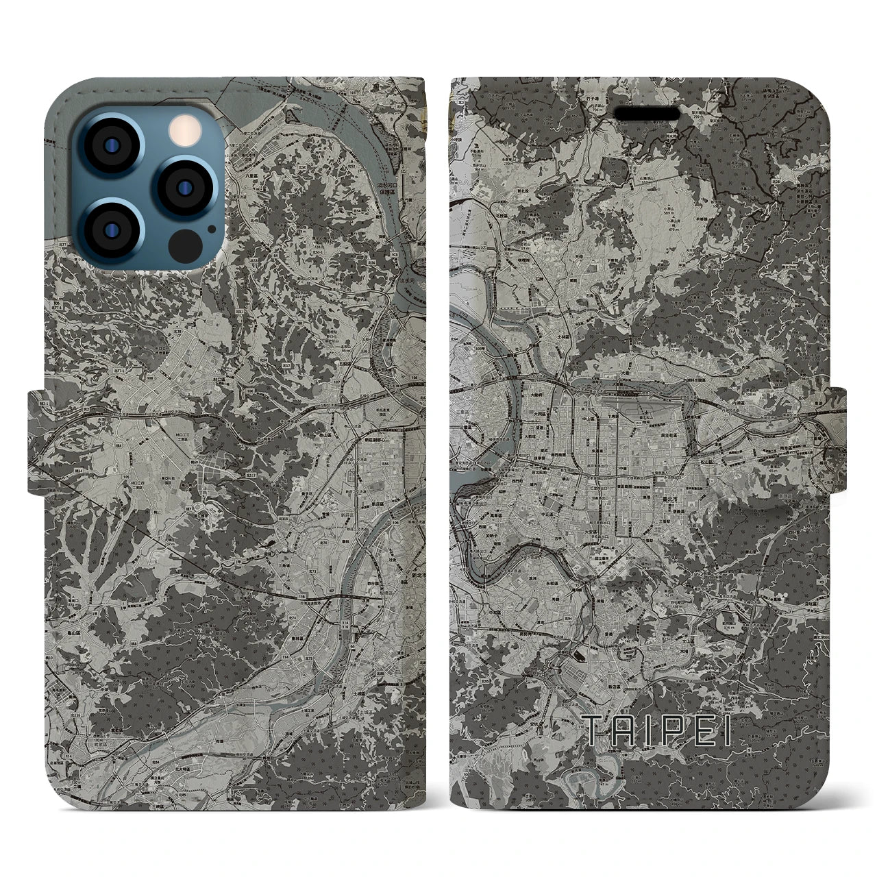 【台北(台湾)】地図柄iPhoneケース(手帳タイプ)モノトーン・iPhone 12 / 12 Pro 用
