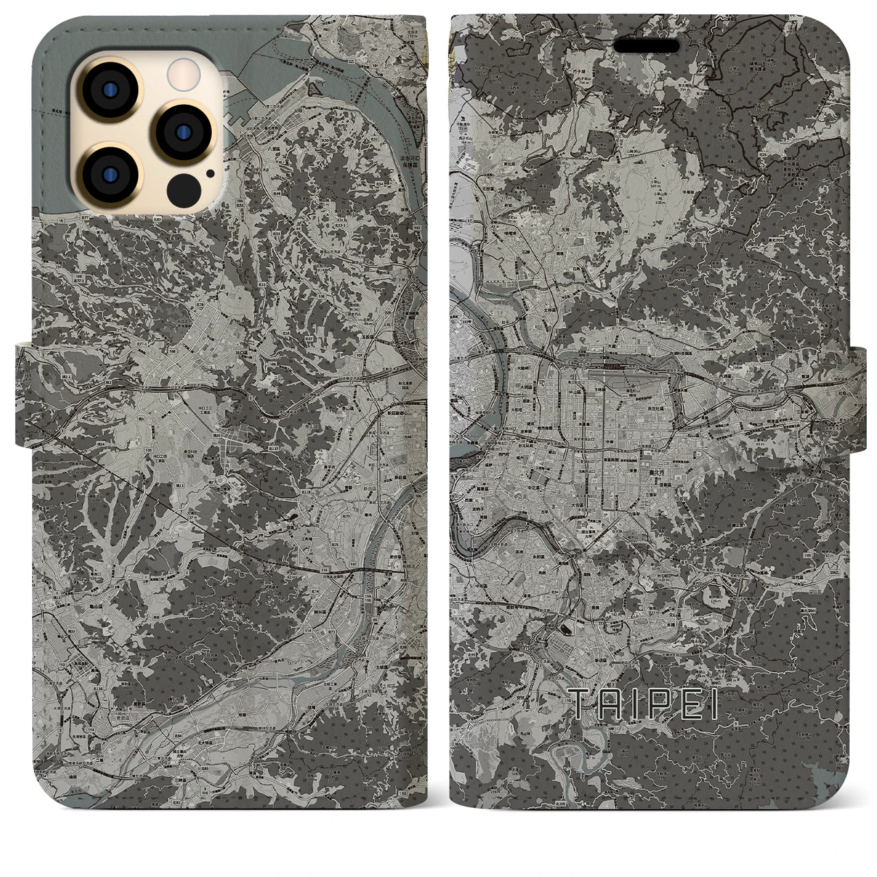 【台北(台湾)】地図柄iPhoneケース(手帳タイプ)モノトーン・iPhone 12 Pro Max 用