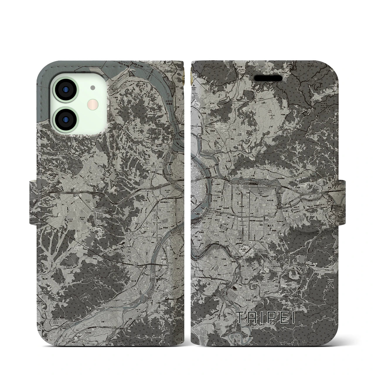 【台北(台湾)】地図柄iPhoneケース(手帳タイプ)モノトーン・iPhone 12 mini 用