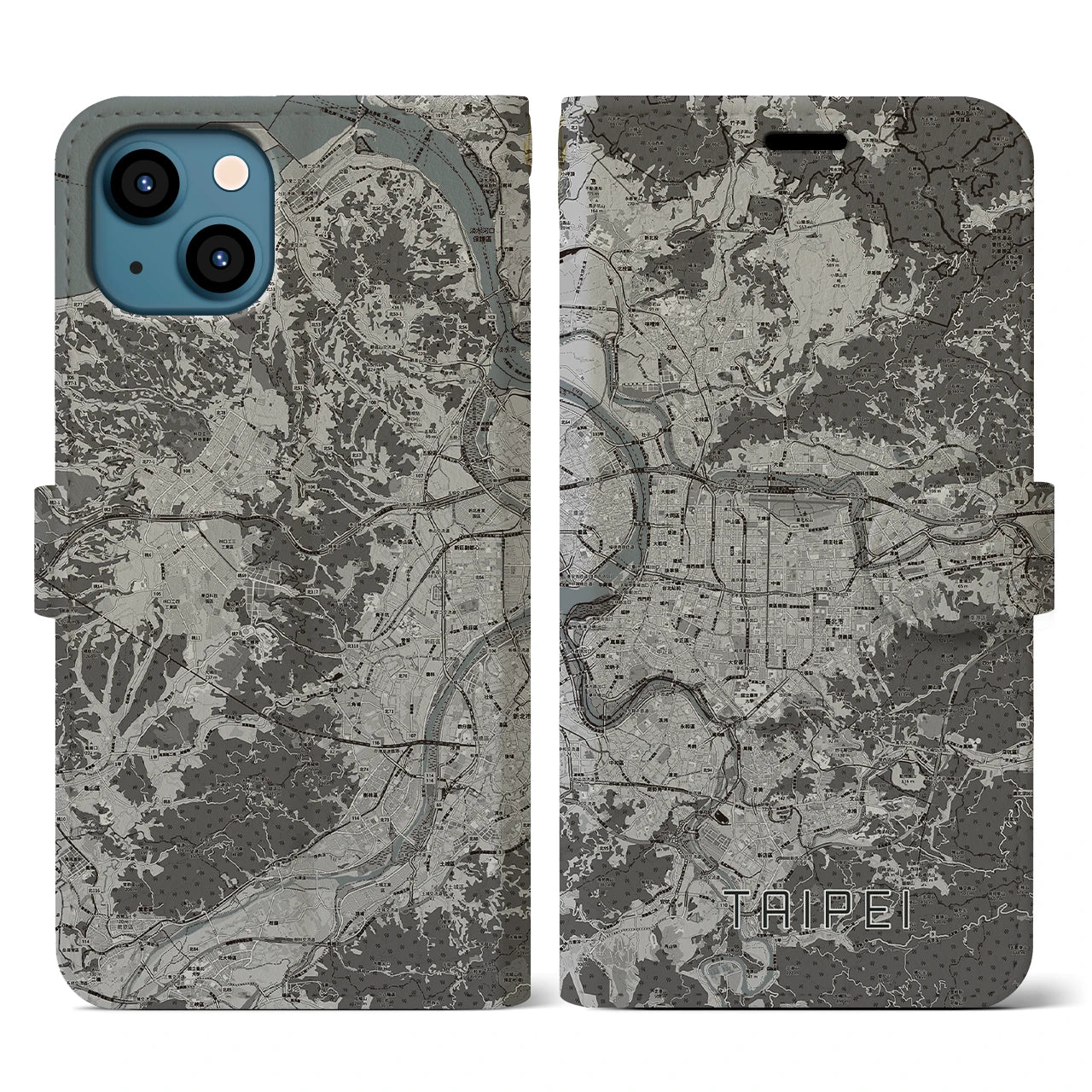 【台北(台湾)】地図柄iPhoneケース(手帳タイプ)モノトーン・iPhone 13 用