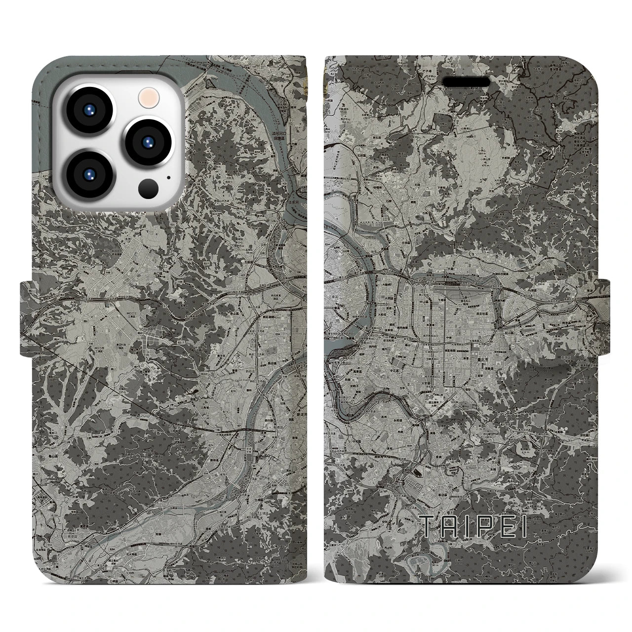 【台北(台湾)】地図柄iPhoneケース(手帳タイプ)モノトーン・iPhone 13 Pro 用