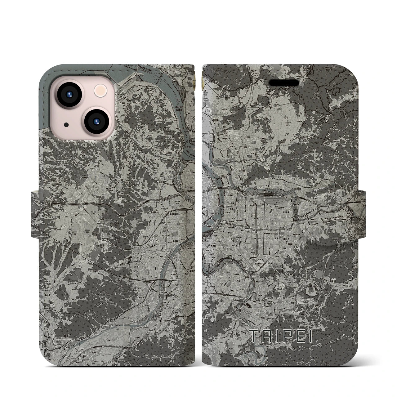 【台北(台湾)】地図柄iPhoneケース(手帳タイプ)モノトーン・iPhone 13 mini 用