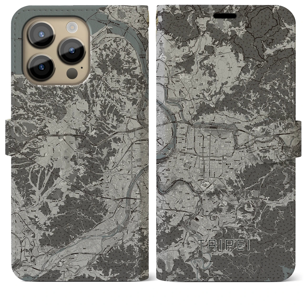 【台北(台湾)】地図柄iPhoneケース(手帳タイプ)モノトーン・iPhone 14 Pro Max 用