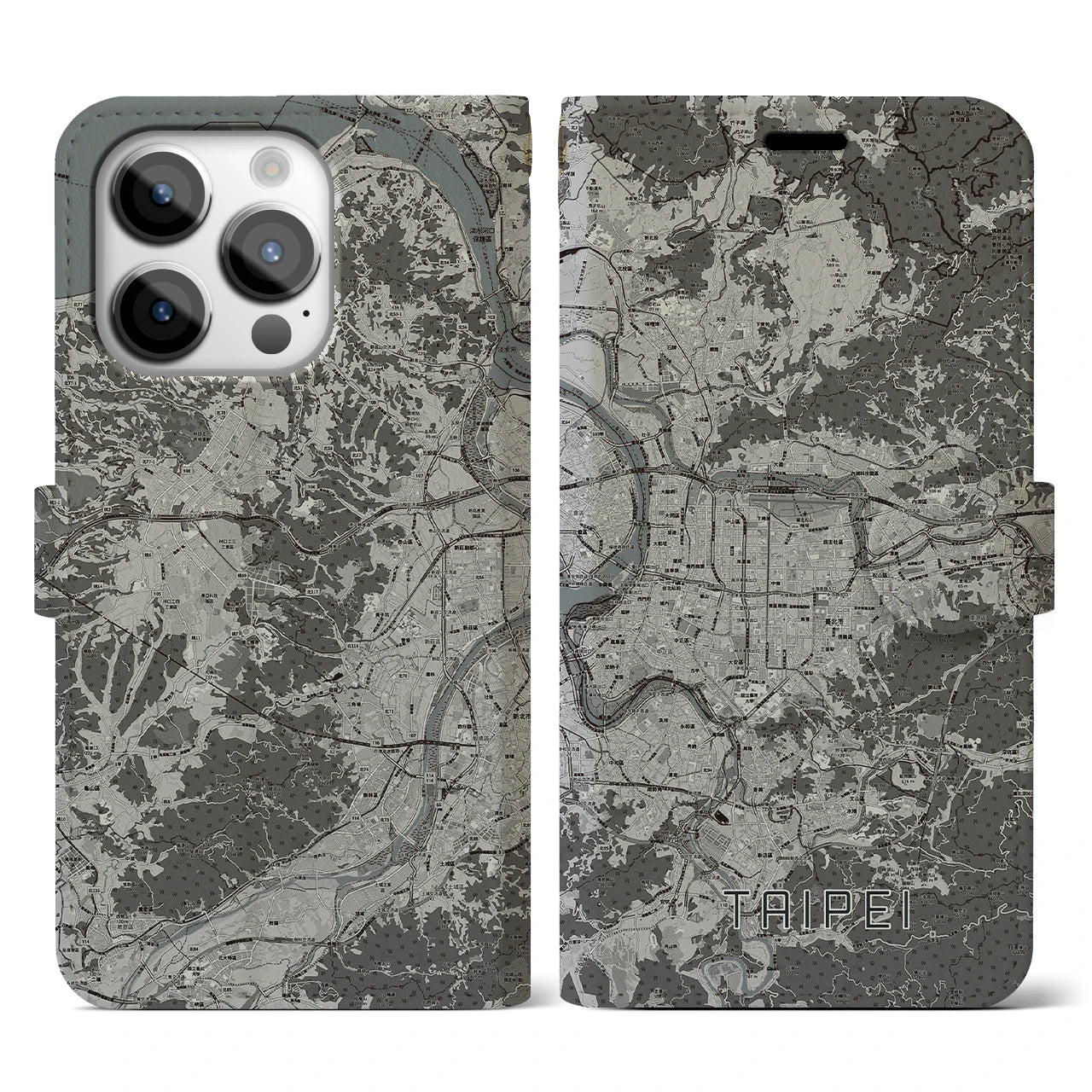 【台北(台湾)】地図柄iPhoneケース(手帳タイプ)モノトーン・iPhone 14 Pro 用