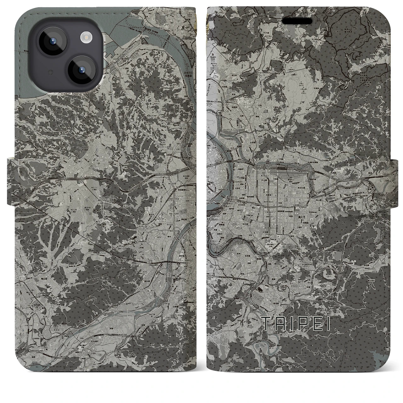 【台北(台湾)】地図柄iPhoneケース(手帳タイプ)モノトーン・iPhone 14 Plus 用