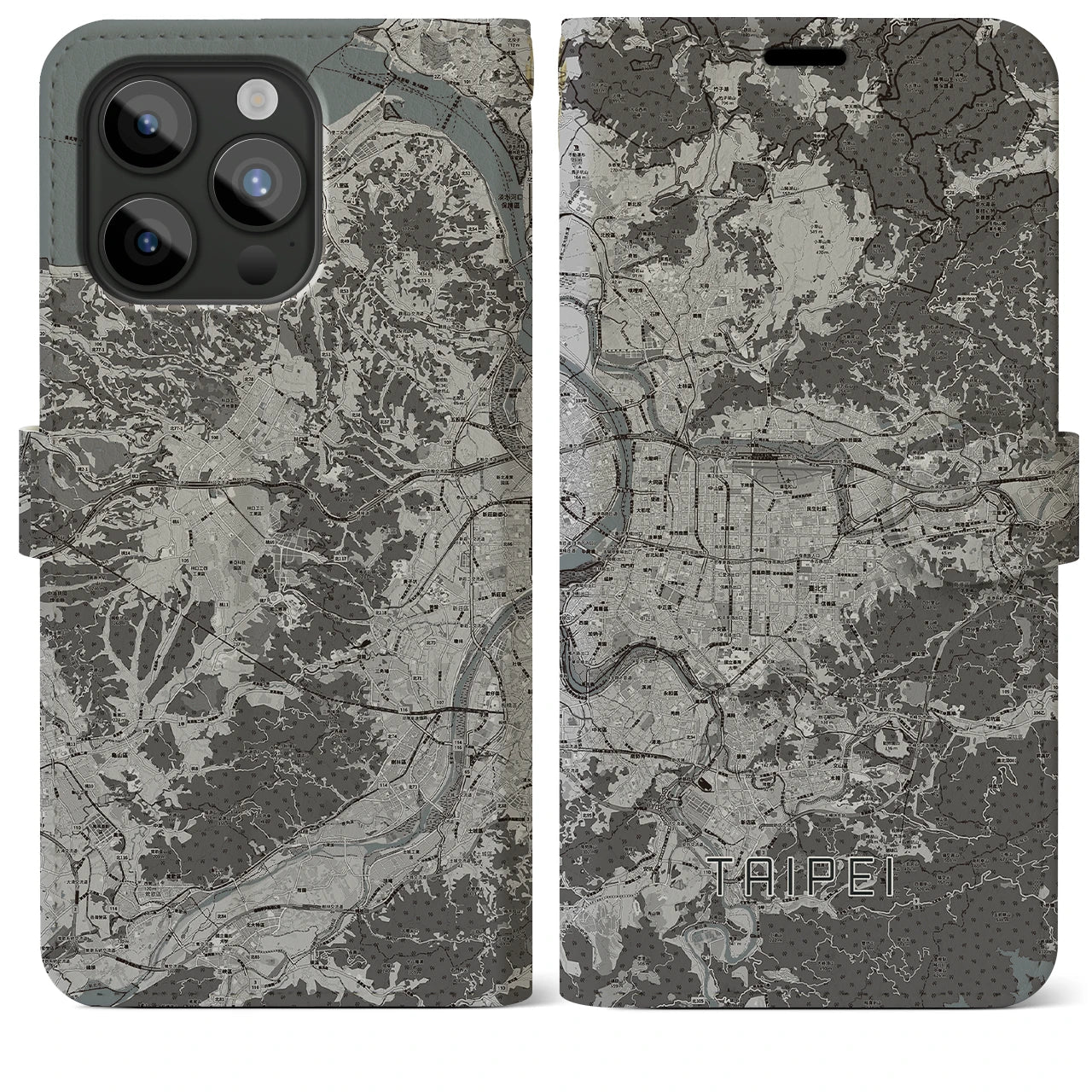 【台北(台湾)】地図柄iPhoneケース(手帳タイプ)モノトーン・iPhone 15 Pro Max 用