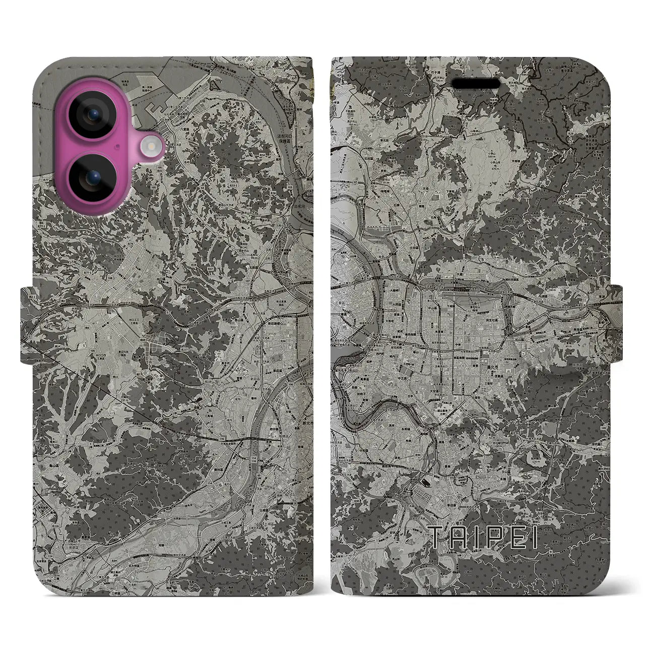 【台北(台湾)】地図柄iPhoneケース(手帳タイプ)モノトーン・iPhone 16 Pro 用