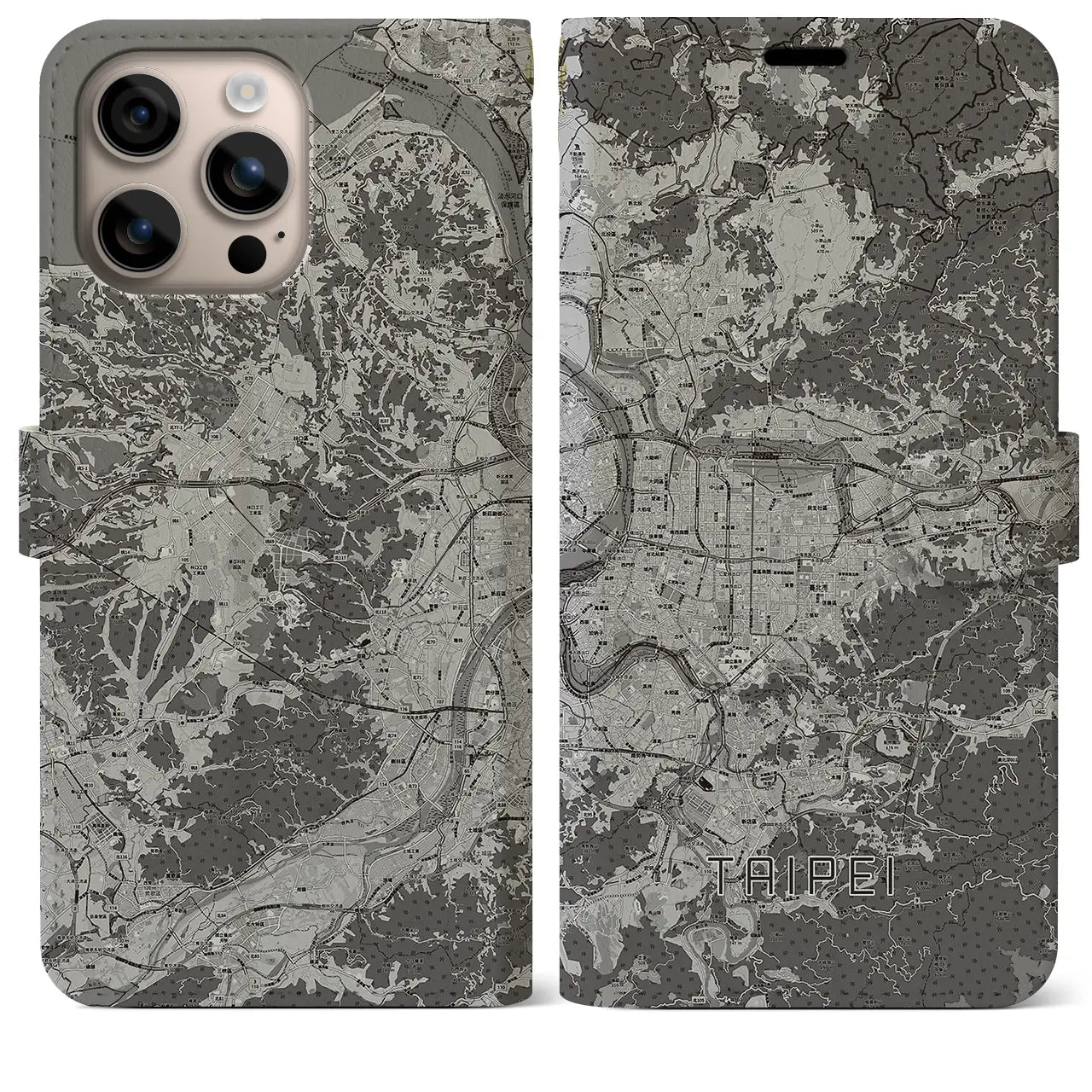 【台北(台湾)】地図柄iPhoneケース(手帳タイプ)モノトーン・iPhone 16 Plus 用