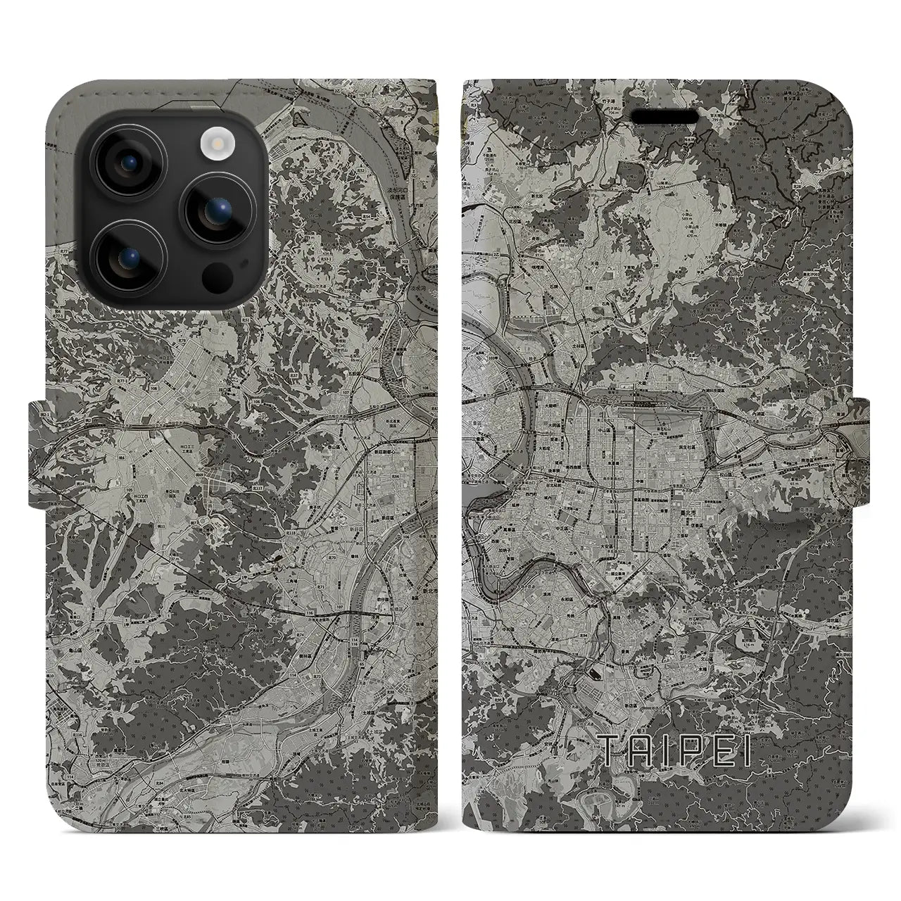 【台北(台湾)】地図柄iPhoneケース(手帳タイプ)モノトーン・iPhone 16 用