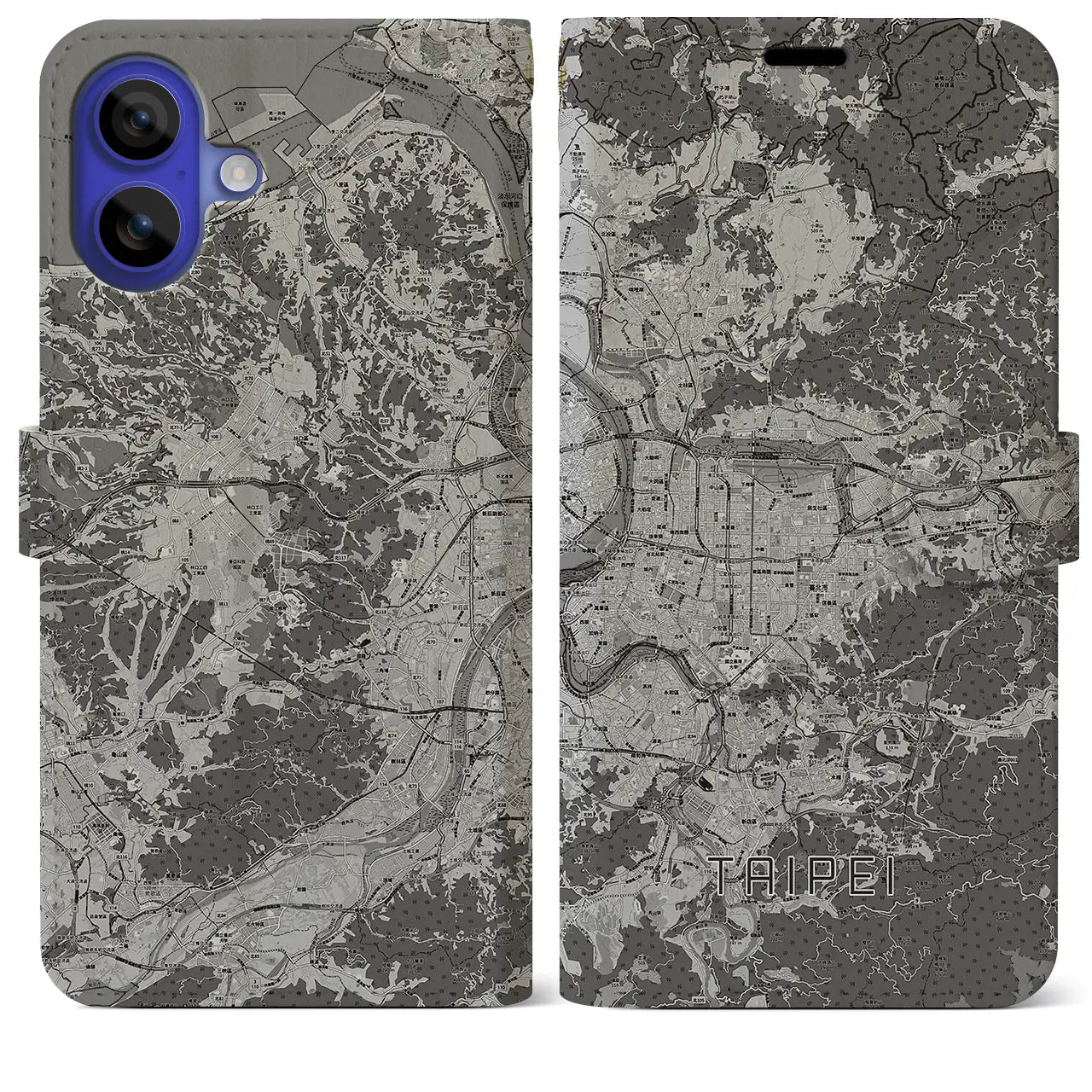 【台北(台湾)】地図柄iPhoneケース(手帳タイプ)モノトーン・iPhone 16 Pro Max 用