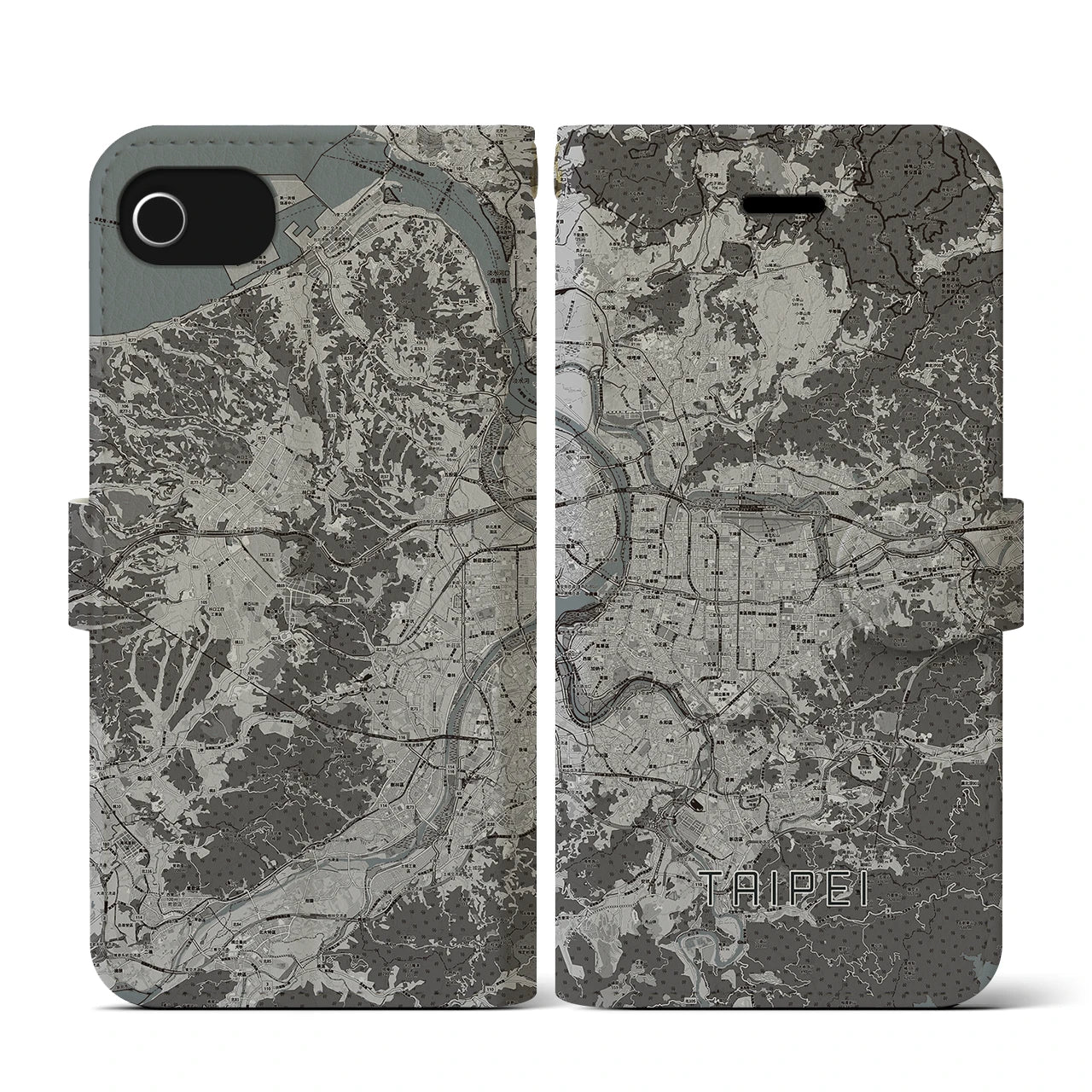 【台北(台湾)】地図柄iPhoneケース(手帳タイプ)モノトーン・iPhone SE(第3 / 第2世代) / 8 / 7 / 6s / 6 用
