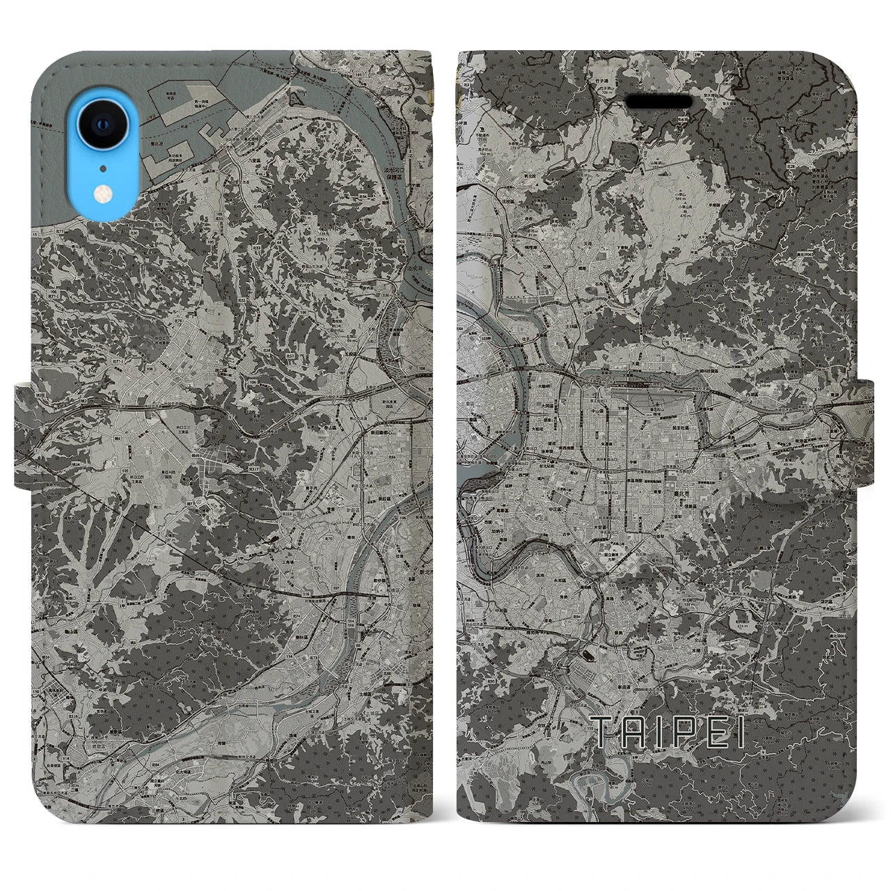 【台北(台湾)】地図柄iPhoneケース(手帳タイプ)モノトーン・iPhone XR 用