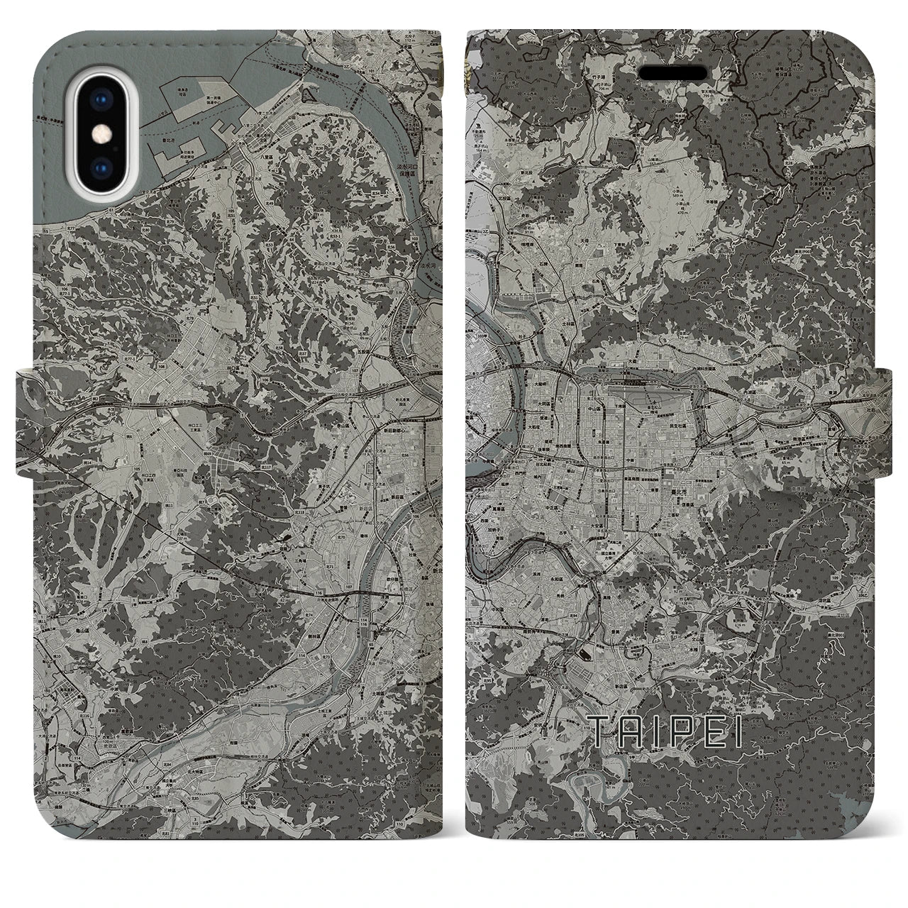 【台北(台湾)】地図柄iPhoneケース(手帳タイプ)モノトーン・iPhone XS Max 用
