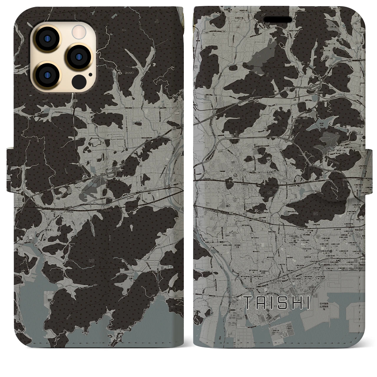 【太子(兵庫県)】地図柄iPhoneケース(手帳タイプ)モノトーン・iPhone 12 Pro Max 用