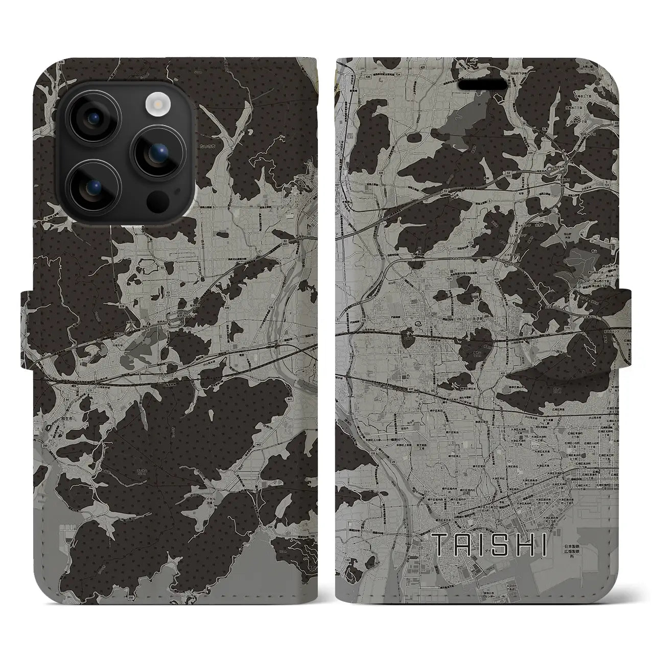 【太子(兵庫県)】地図柄iPhoneケース(手帳タイプ)モノトーン・iPhone 16 用
