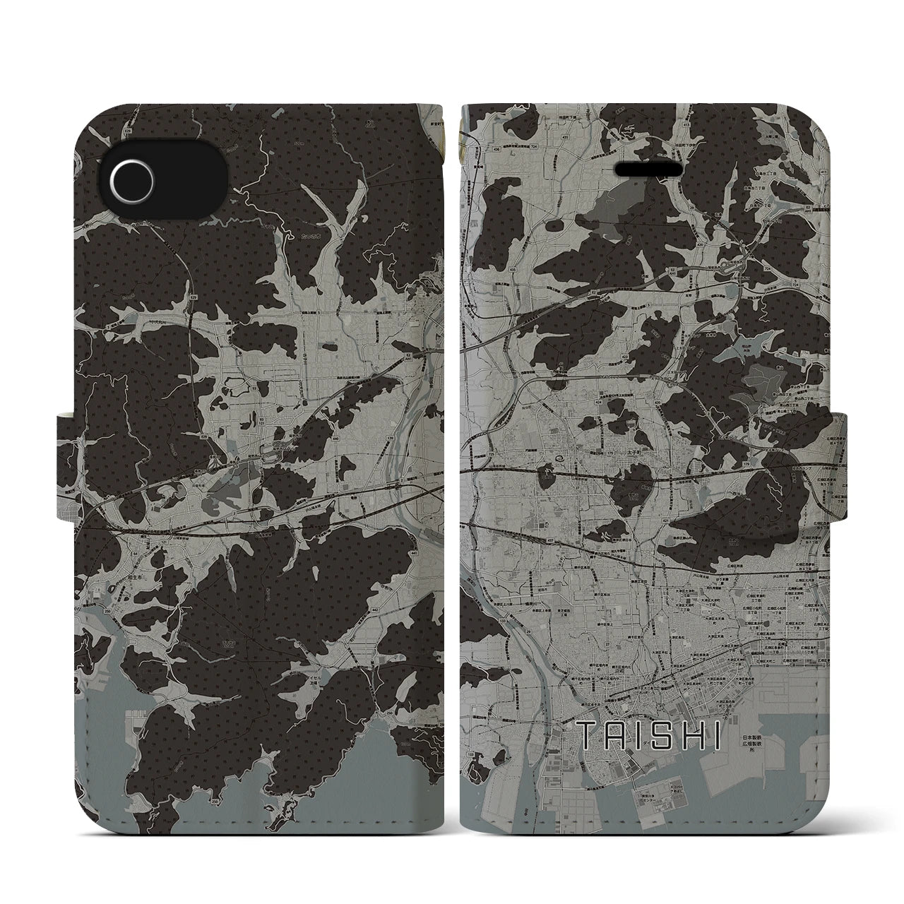 【太子(兵庫県)】地図柄iPhoneケース(手帳タイプ)モノトーン・iPhone SE(第3 / 第2世代) / 8 / 7 / 6s / 6 用