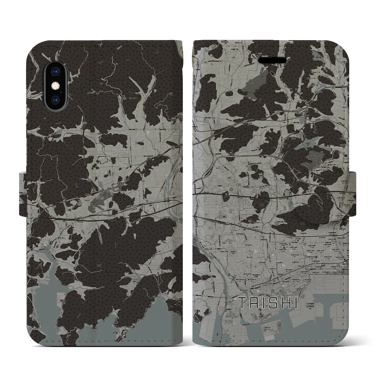 【太子(兵庫県)】地図柄iPhoneケース(手帳タイプ)モノトーン・iPhone XS / X 用
