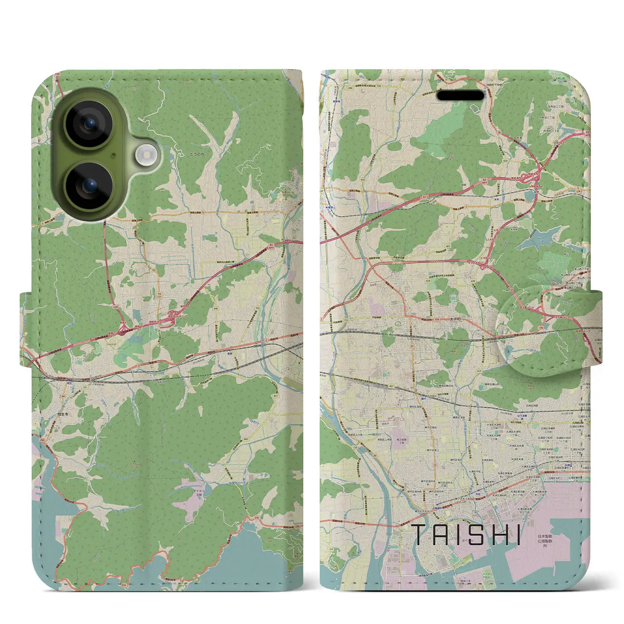 【太子(兵庫県)】地図柄iPhoneケース(手帳タイプ)モノトーン・iPhone 17 Pro Max 用
