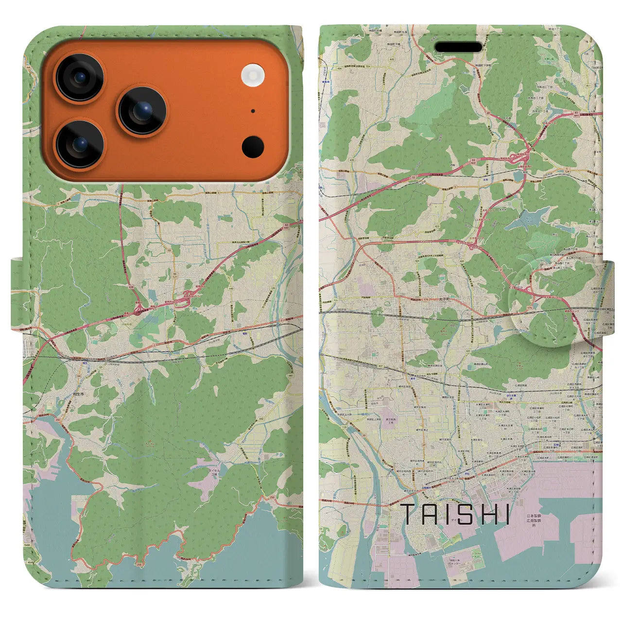 【太子(兵庫県)】地図柄iPhoneケース(手帳タイプ)ナチュラル・iPhone 17 Pro Max 用