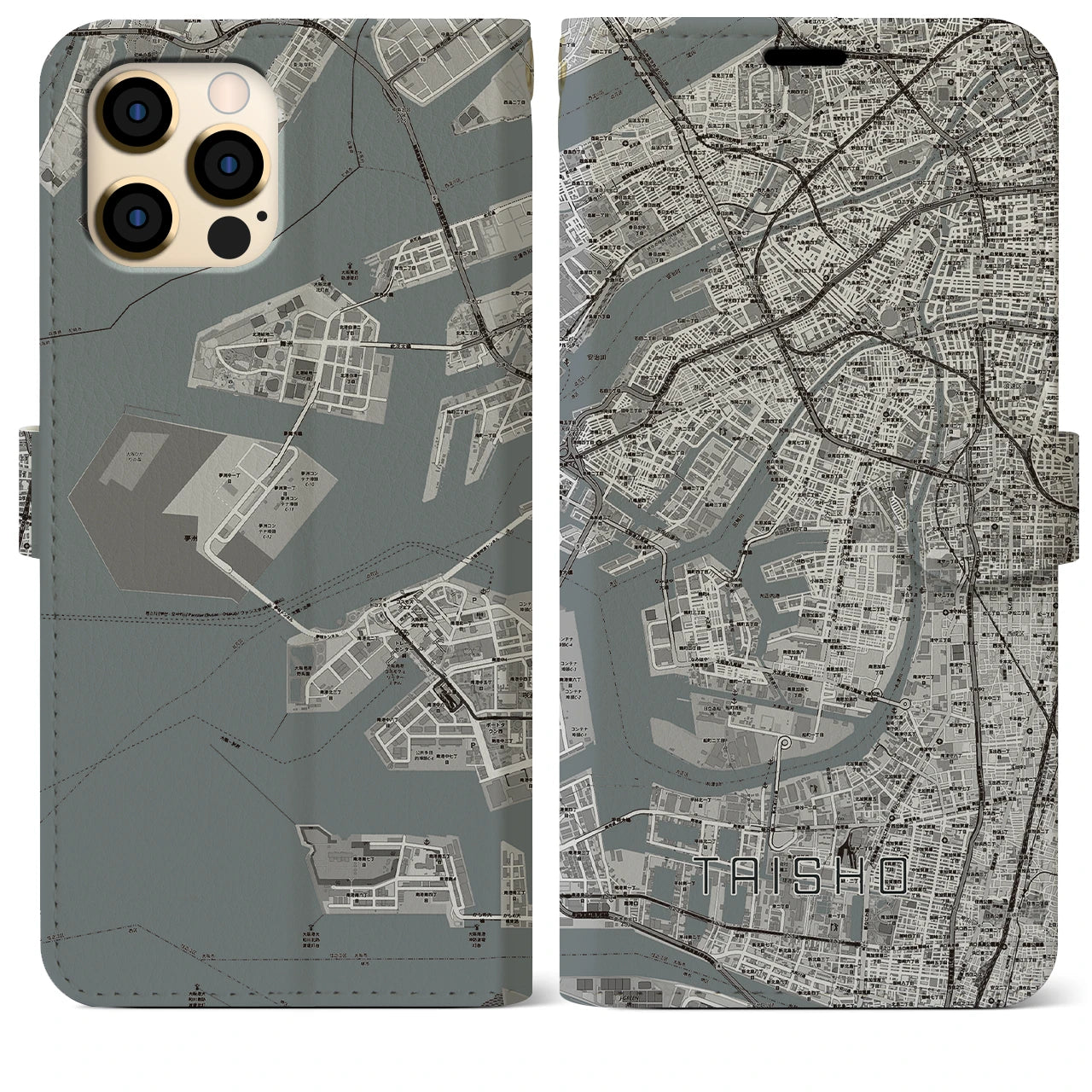 【大正(大阪府)】地図柄iPhoneケース(手帳タイプ)モノトーン・iPhone 12 Pro Max 用