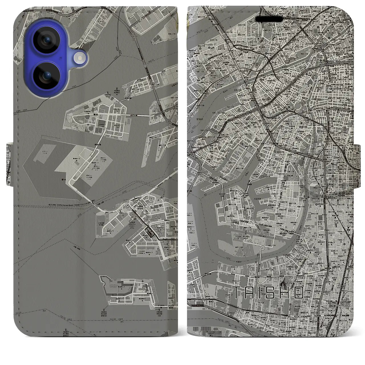 【大正(大阪府)】地図柄iPhoneケース(手帳タイプ)モノトーン・iPhone 16 Pro Max 用