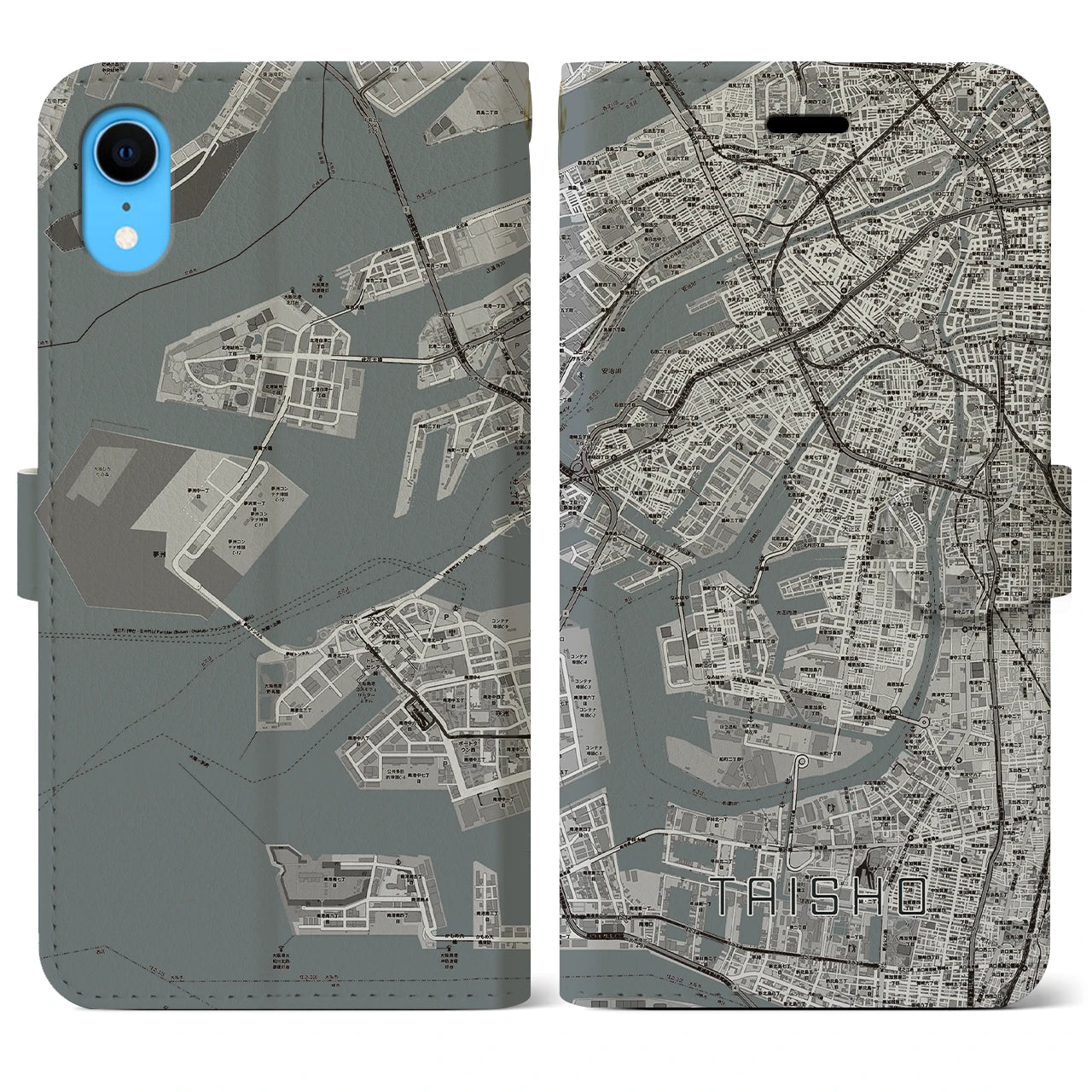 【大正(大阪府)】地図柄iPhoneケース(手帳タイプ)モノトーン・iPhone XR 用